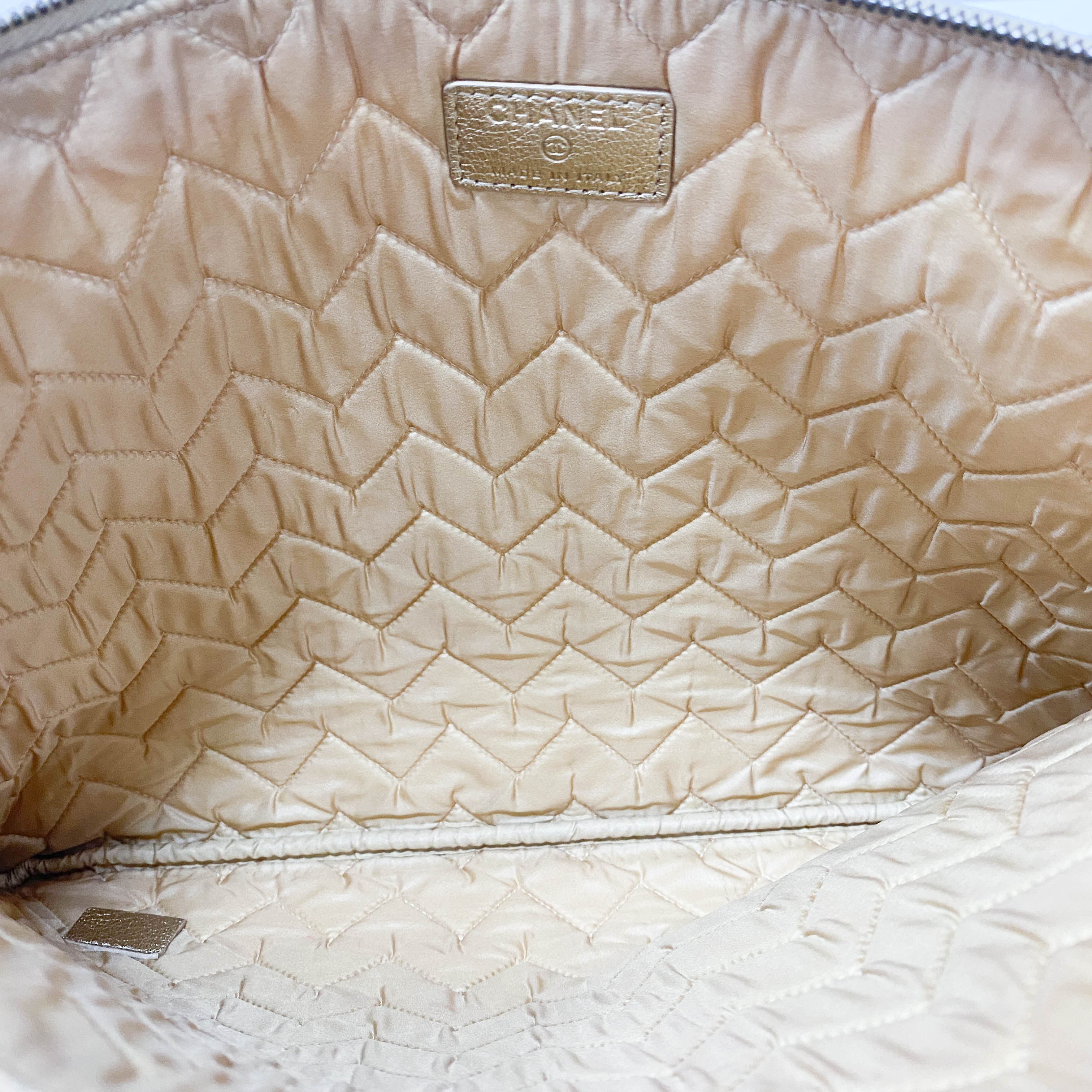 Gold Chevron V Stitch Leather Clutch Bag