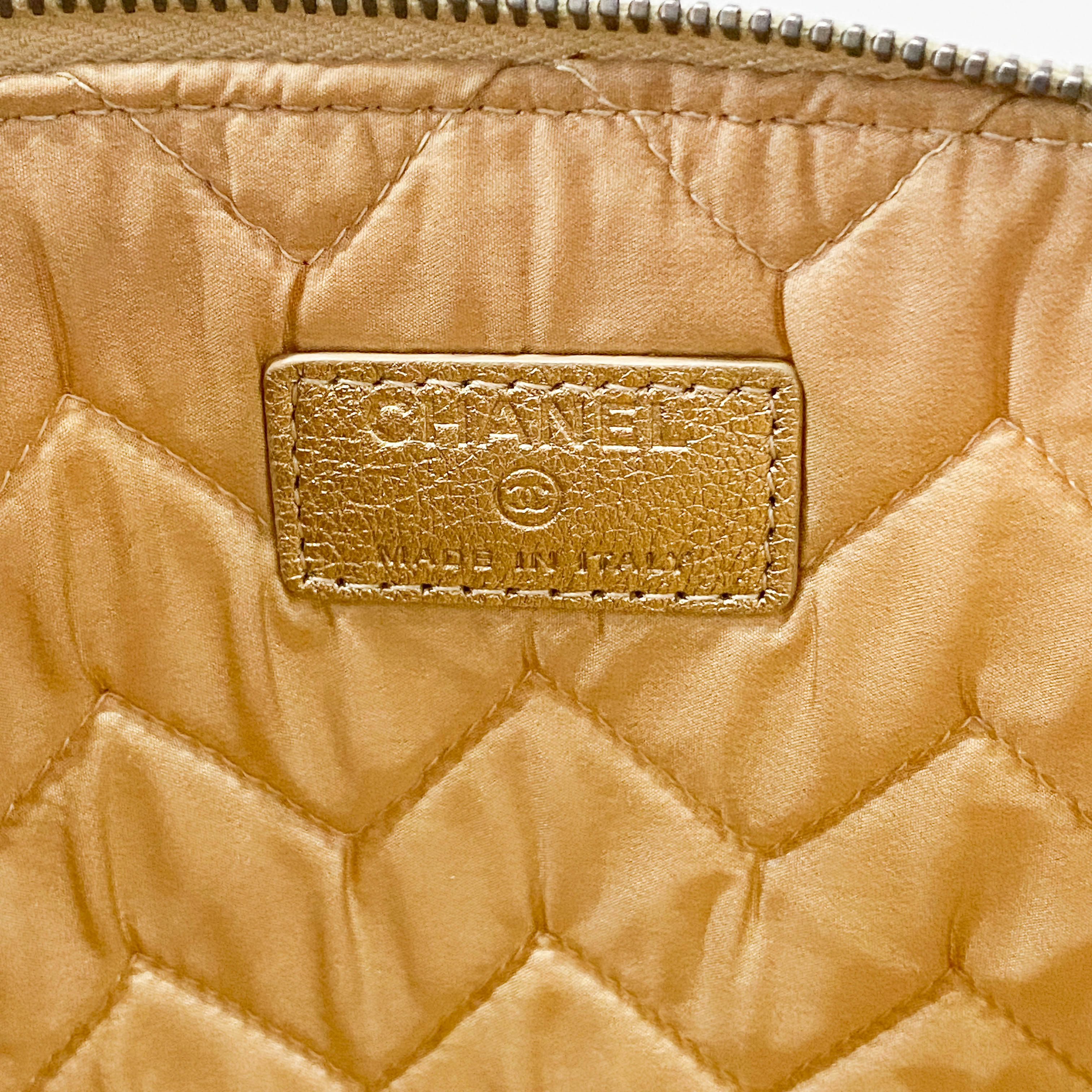 Gold Chevron V Stitch Leather Clutch Bag