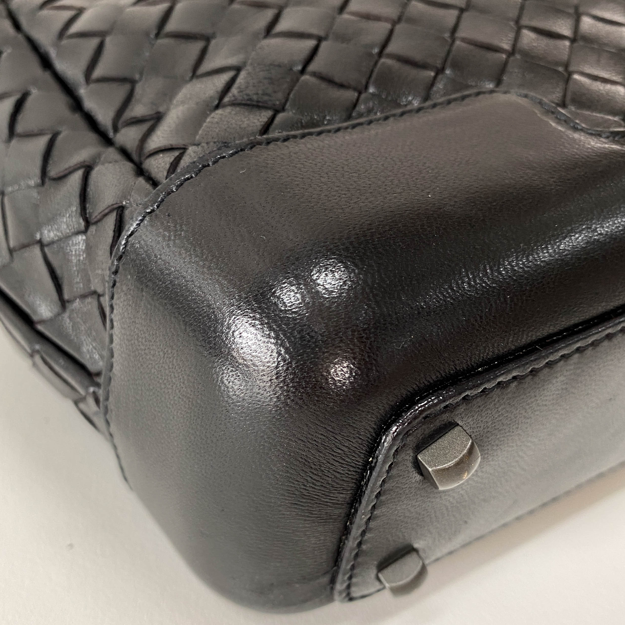 Intrecciato Black Leather Mini Bowling Bag