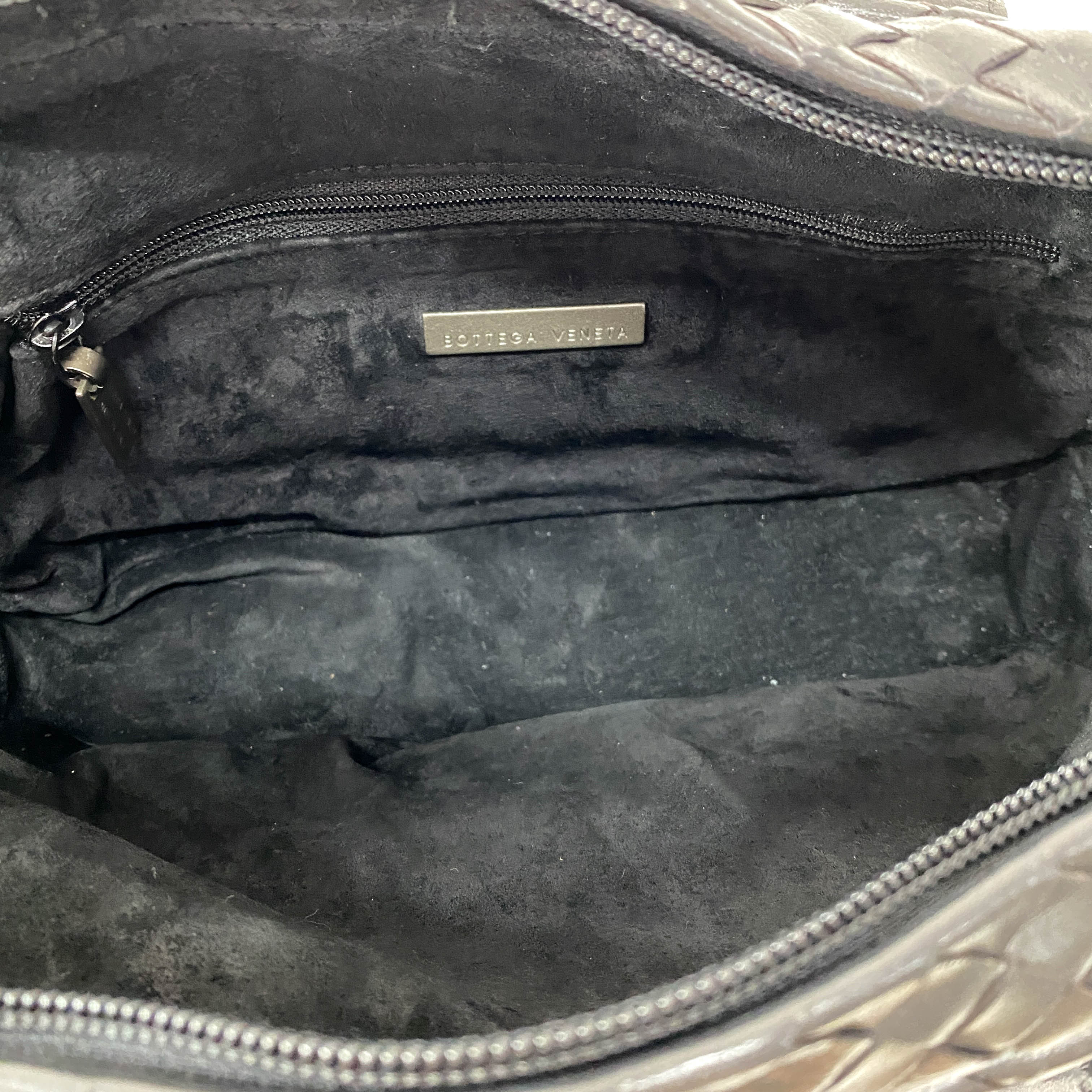 Intrecciato Black Leather Mini Bowling Bag