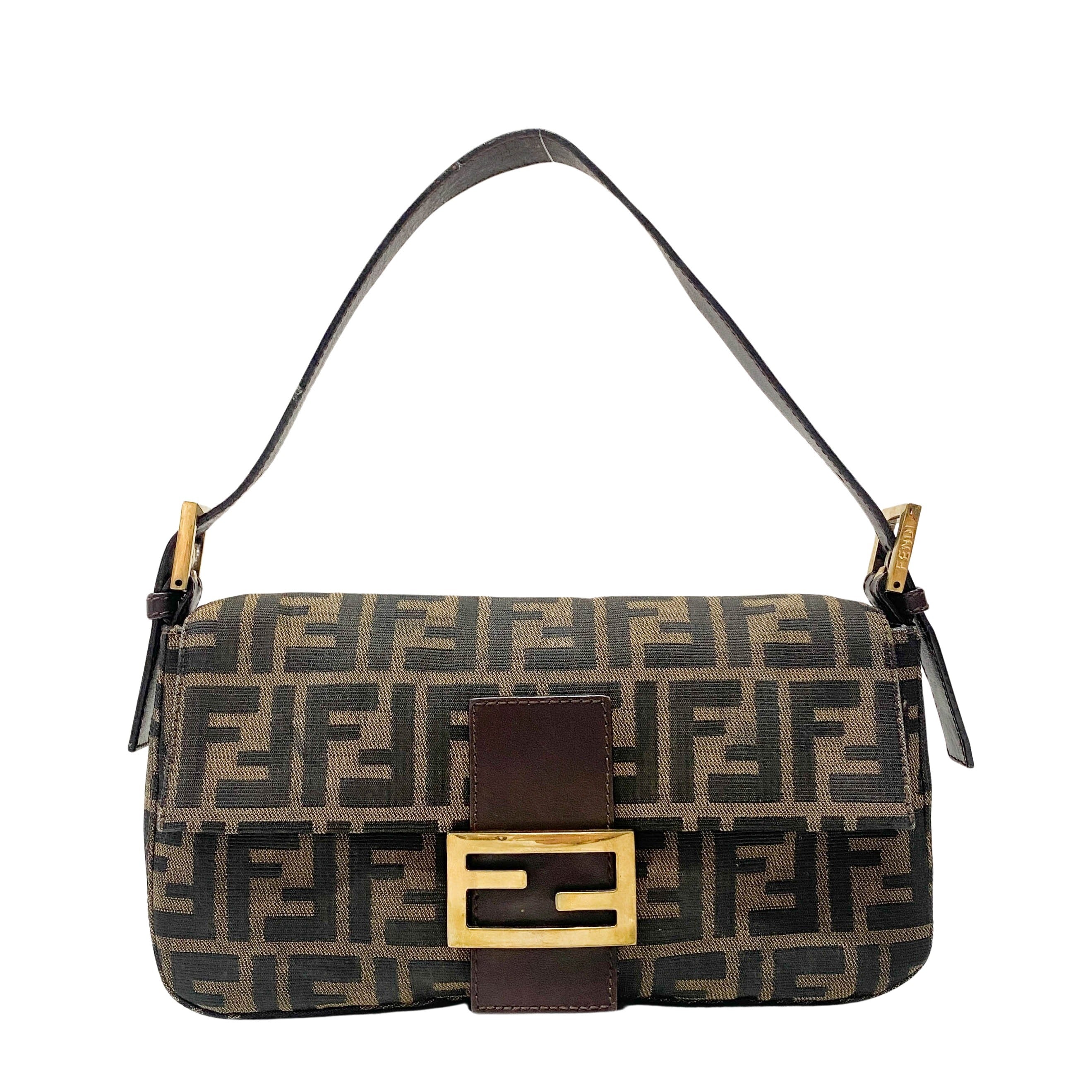 Zucca Baguette Brown Canvas Shoulder Bag