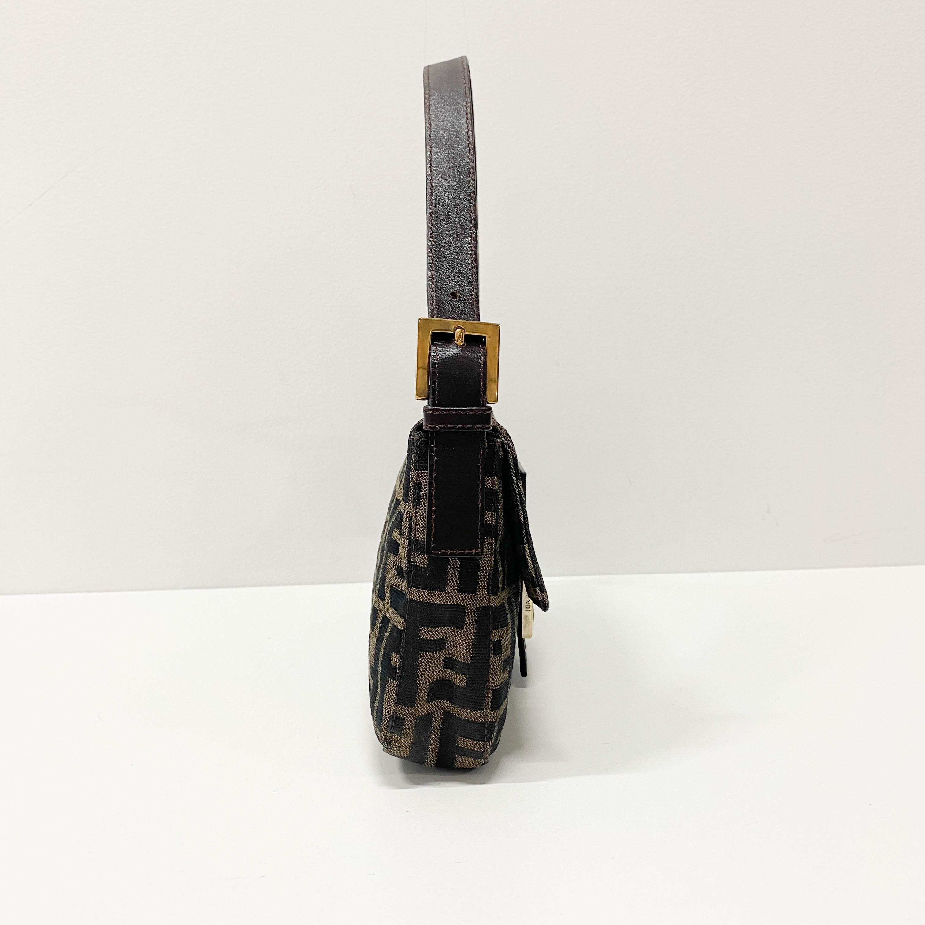 Zucca Baguette Brown Canvas Shoulder Bag