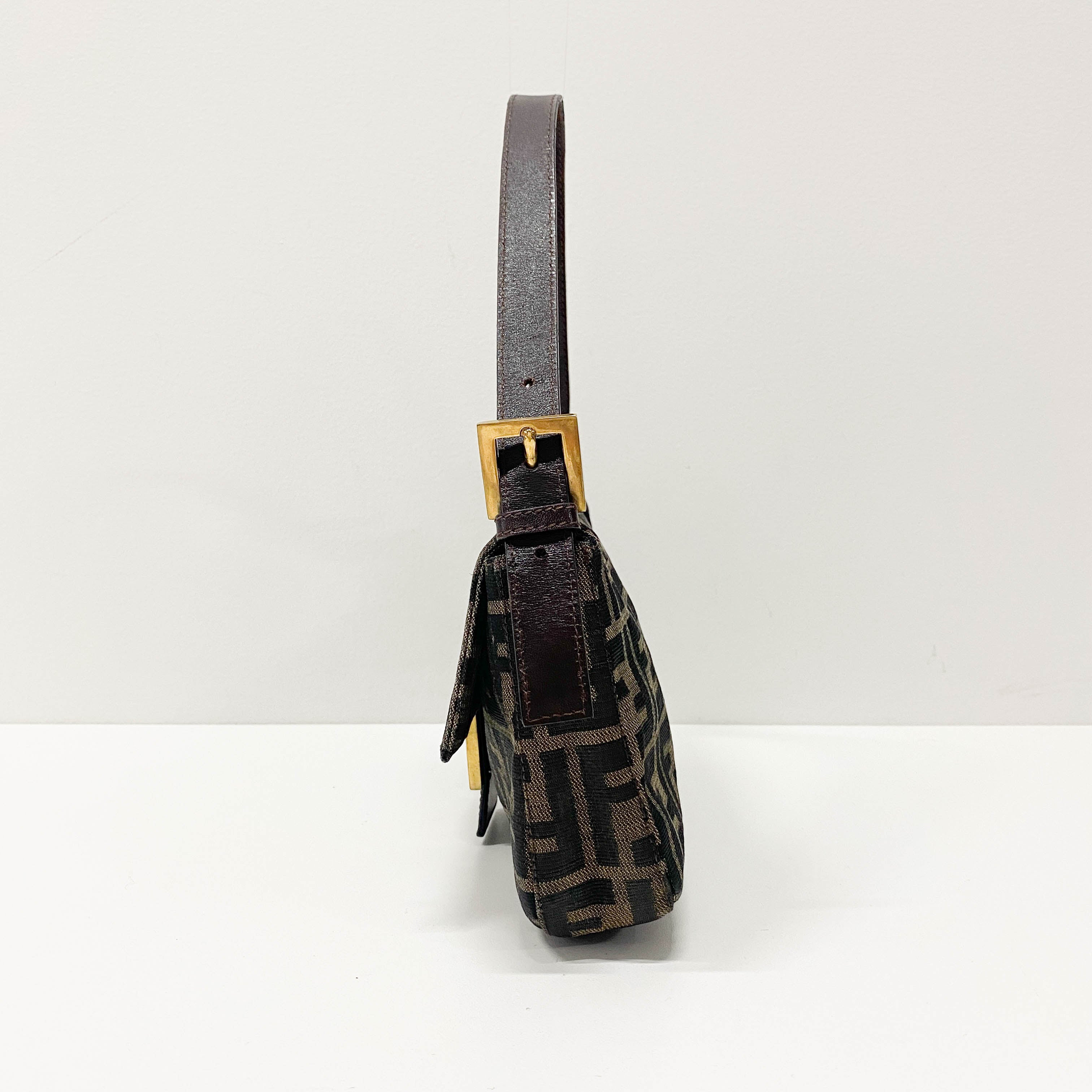 Zucca Baguette Brown Canvas Shoulder Bag