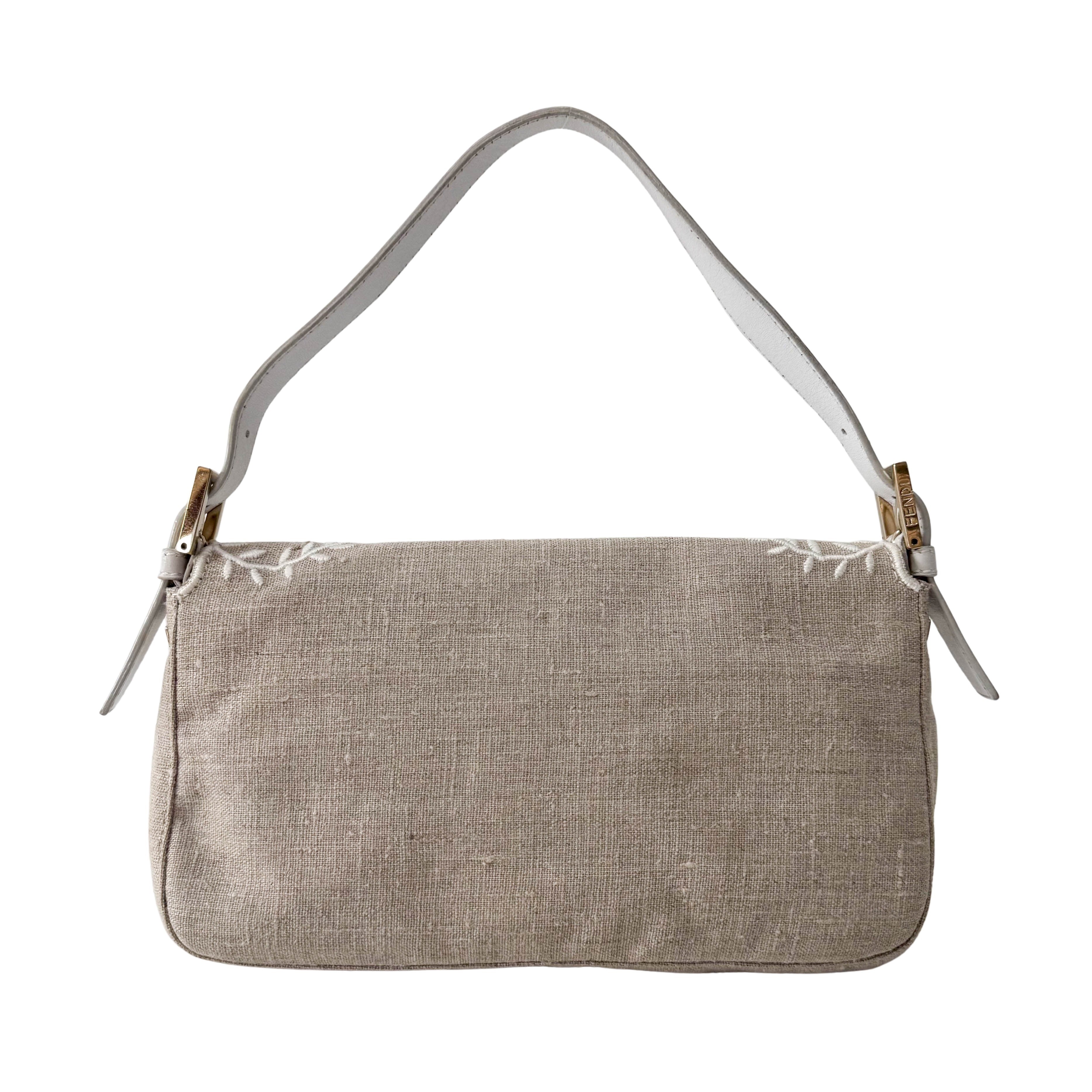 Baguette Beige Raffia Flower Embroidery