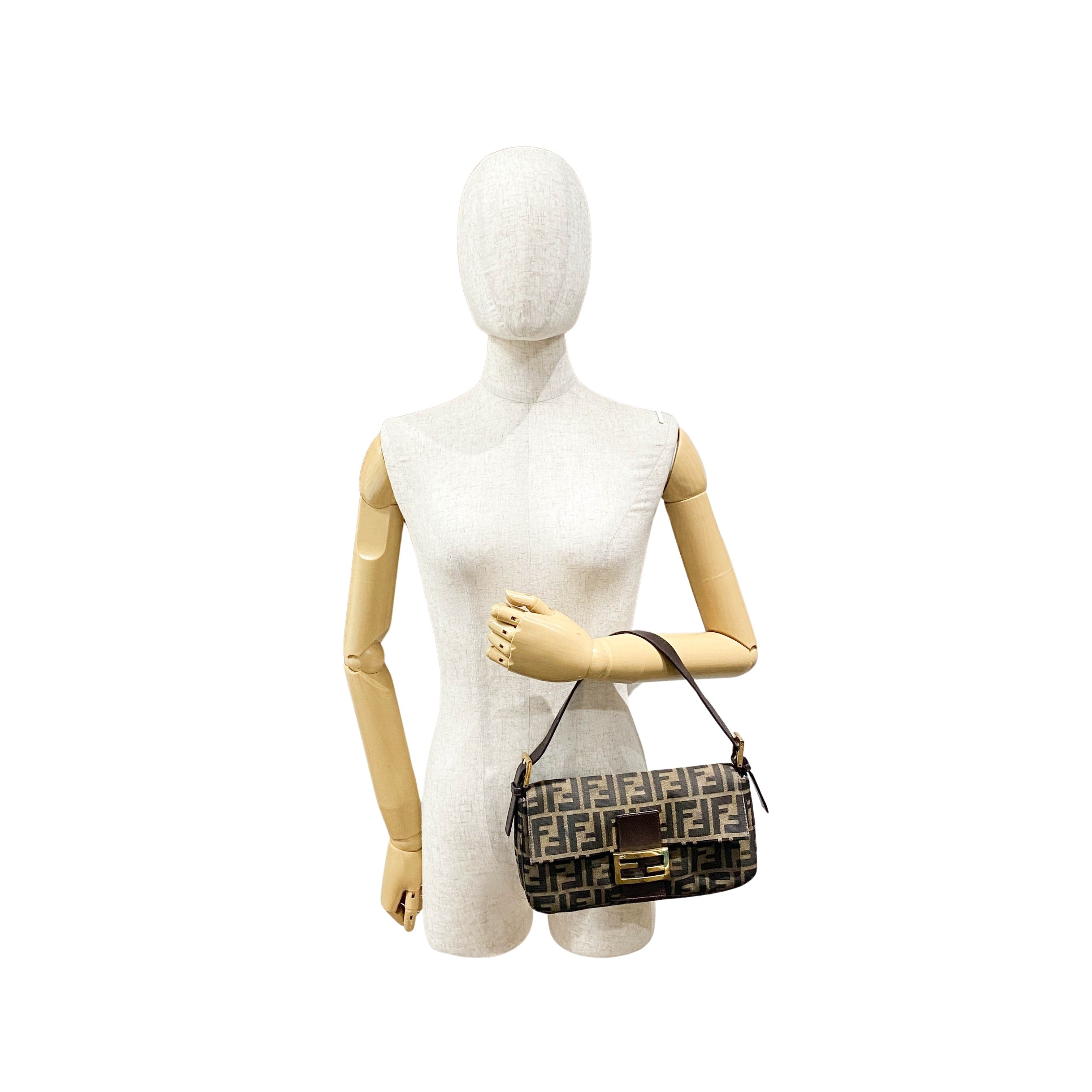 Zucca Baguette Brown Canvas Shoulder Bag