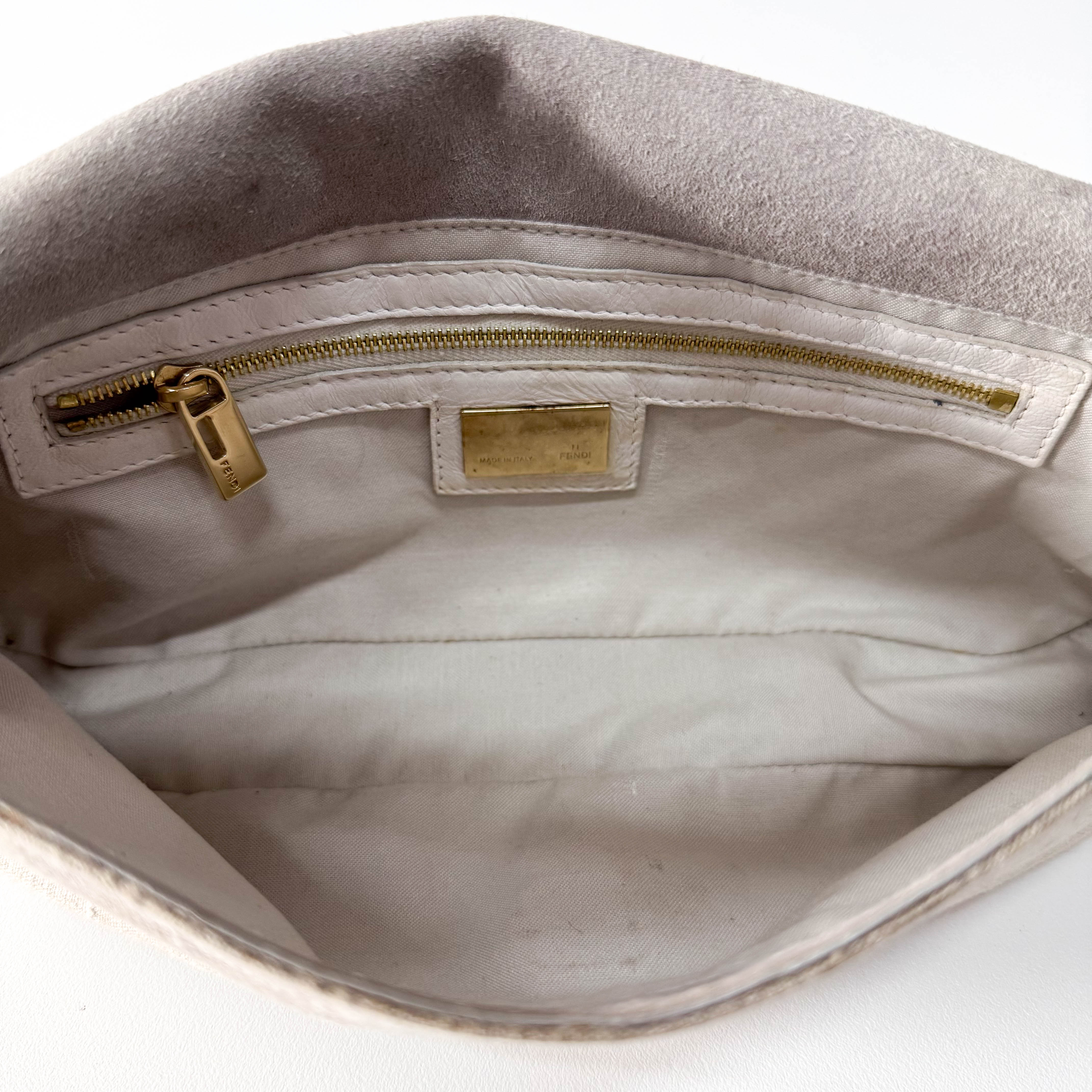 Baguette Beige Raffia Flower Embroidery