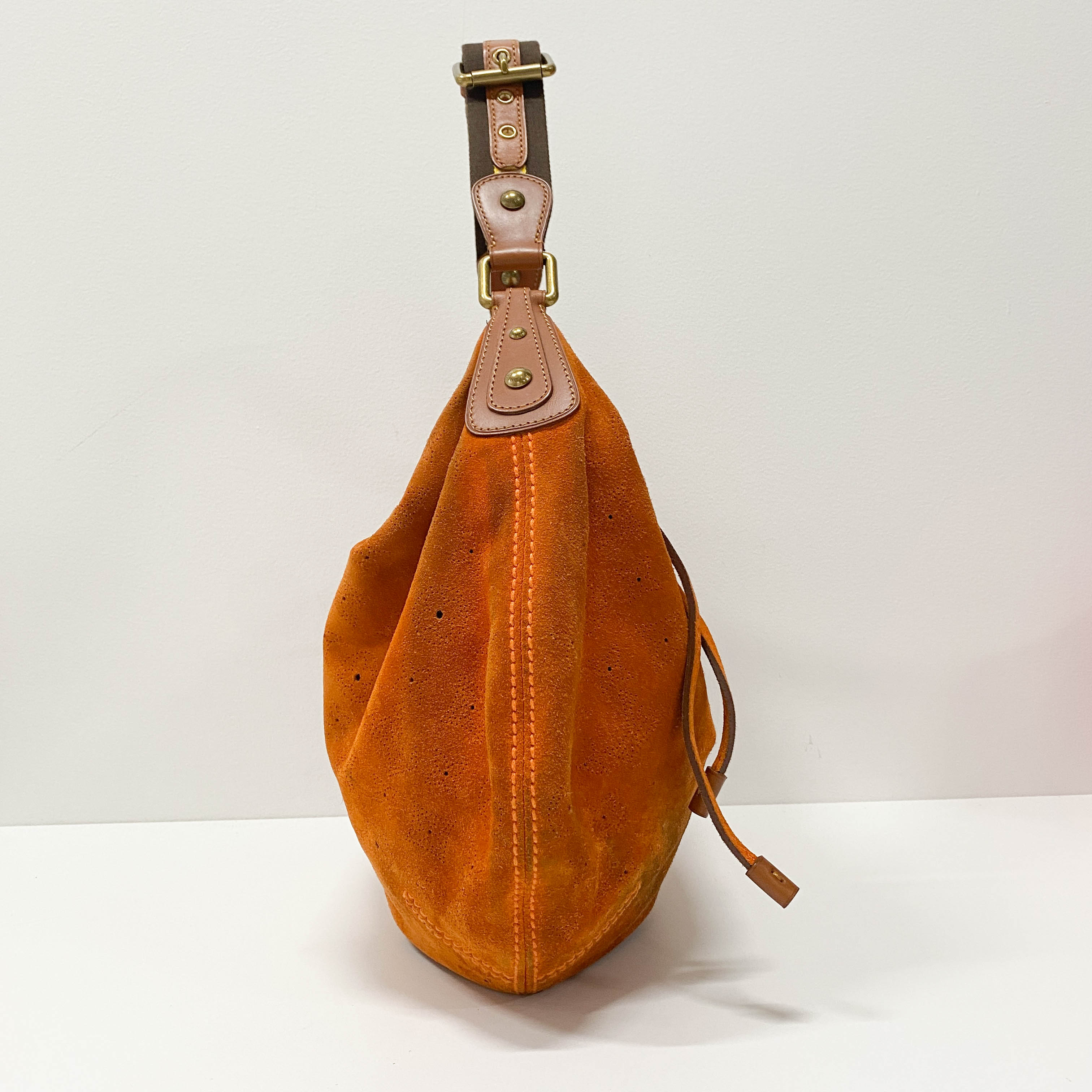 Monogram Orange Suede Shoulder Bag