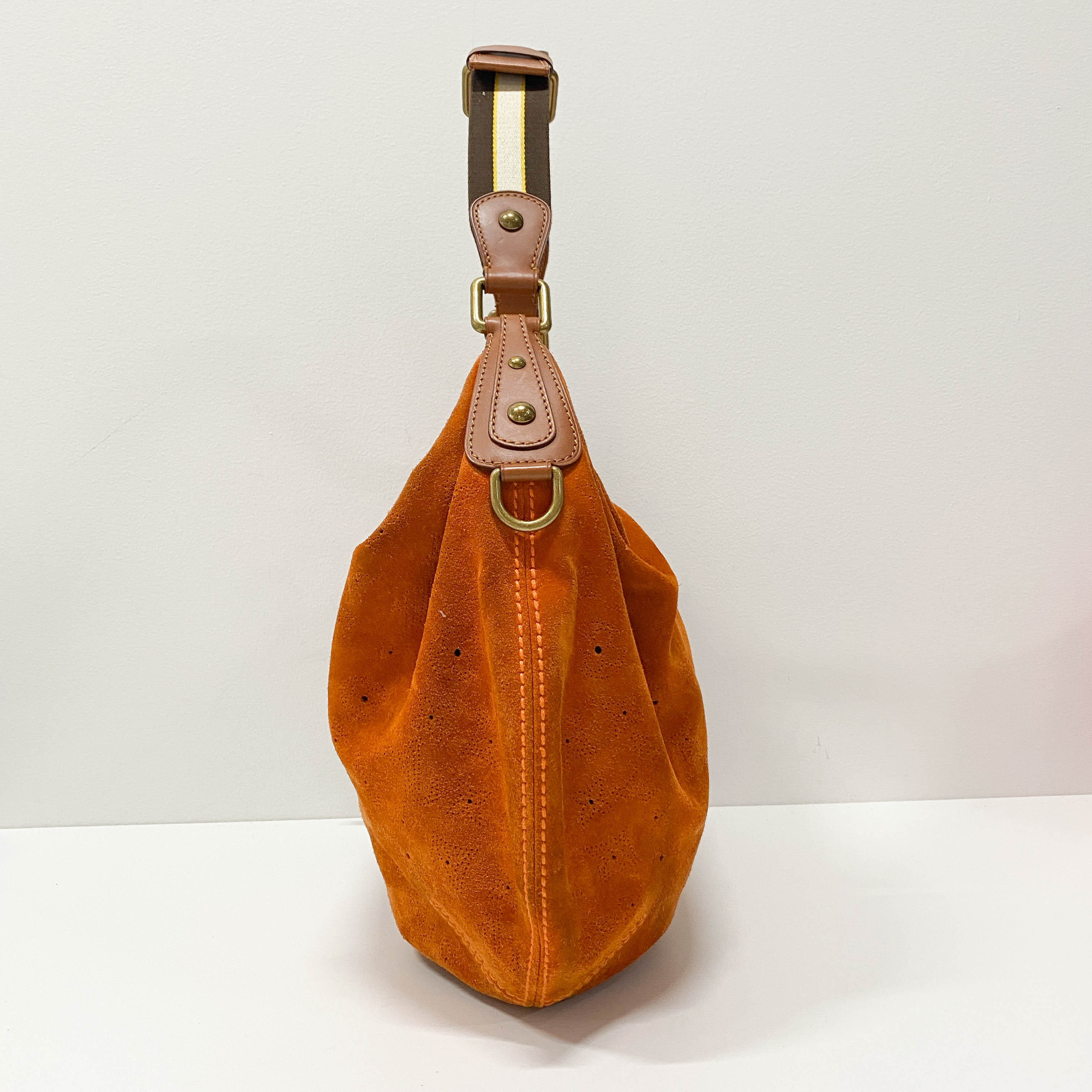 Monogram Orange Suede Shoulder Bag