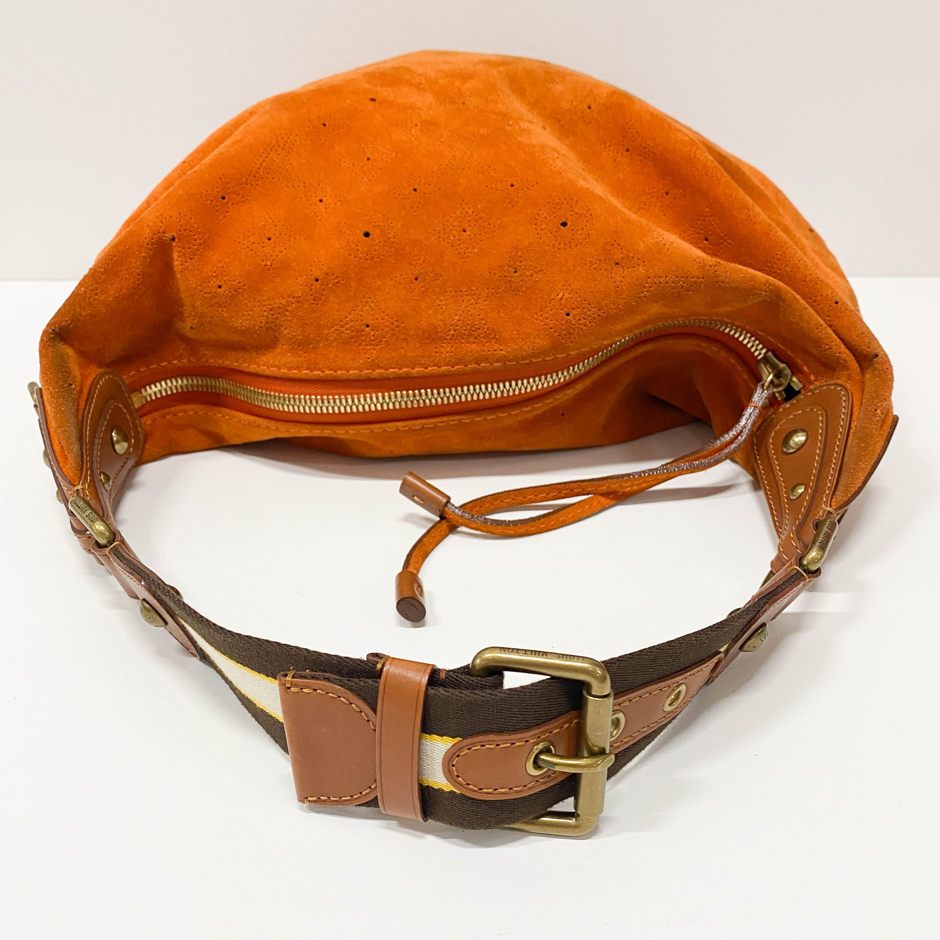 Monogram Orange Suede Shoulder Bag