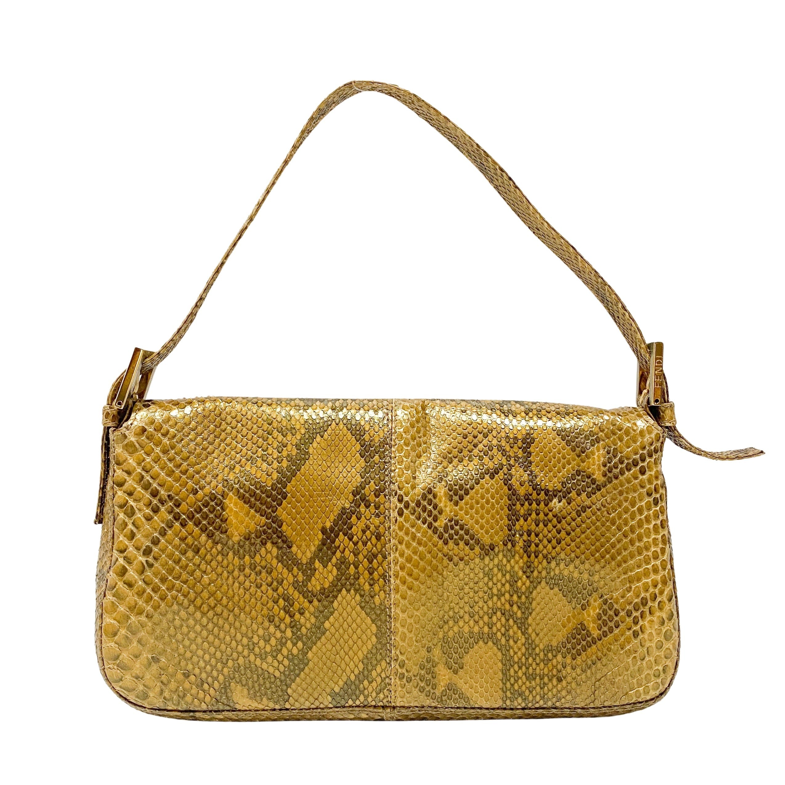 Baguette Gold Python Embossed Leather Shoulder Bag
