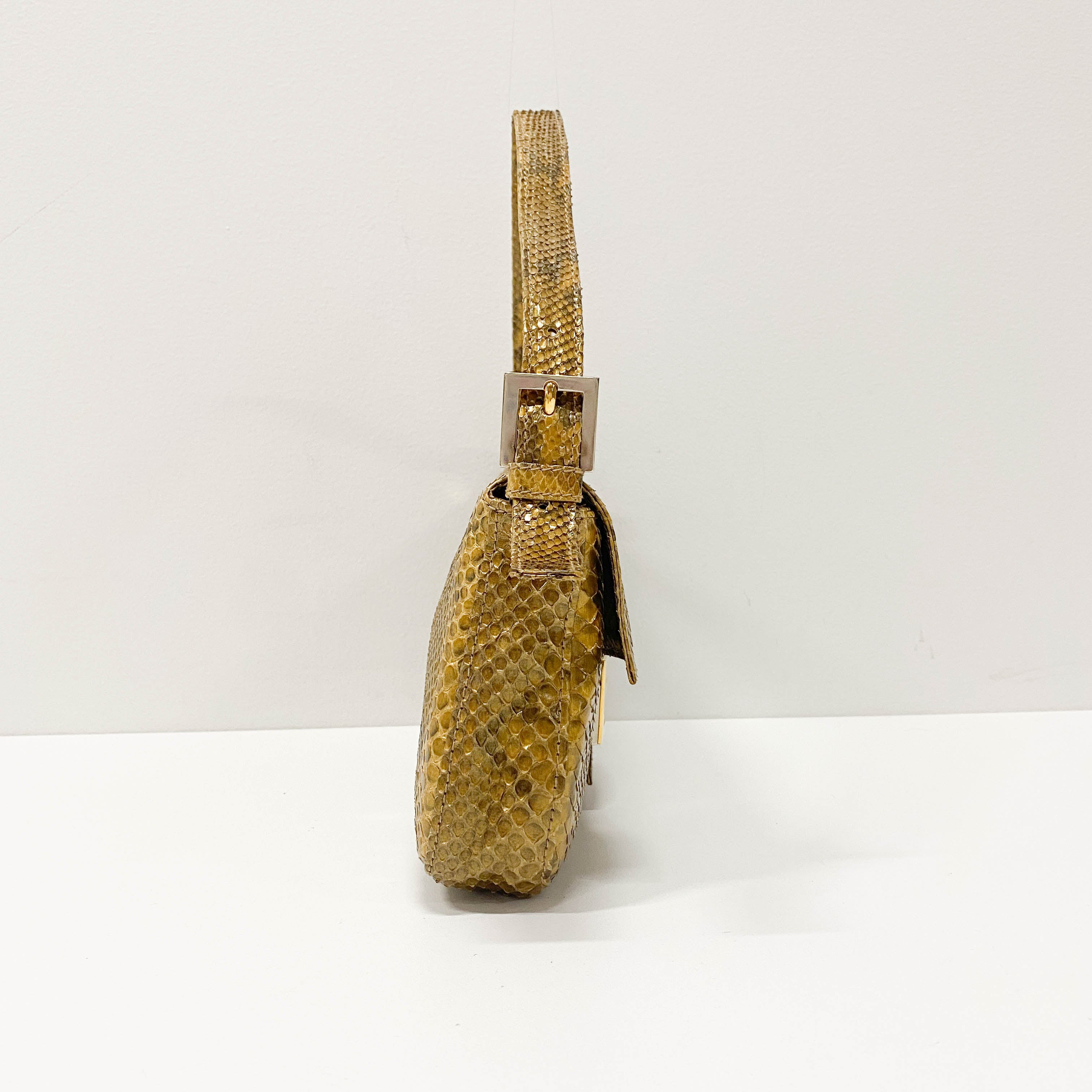 Baguette Gold Python Embossed Leather Shoulder Bag