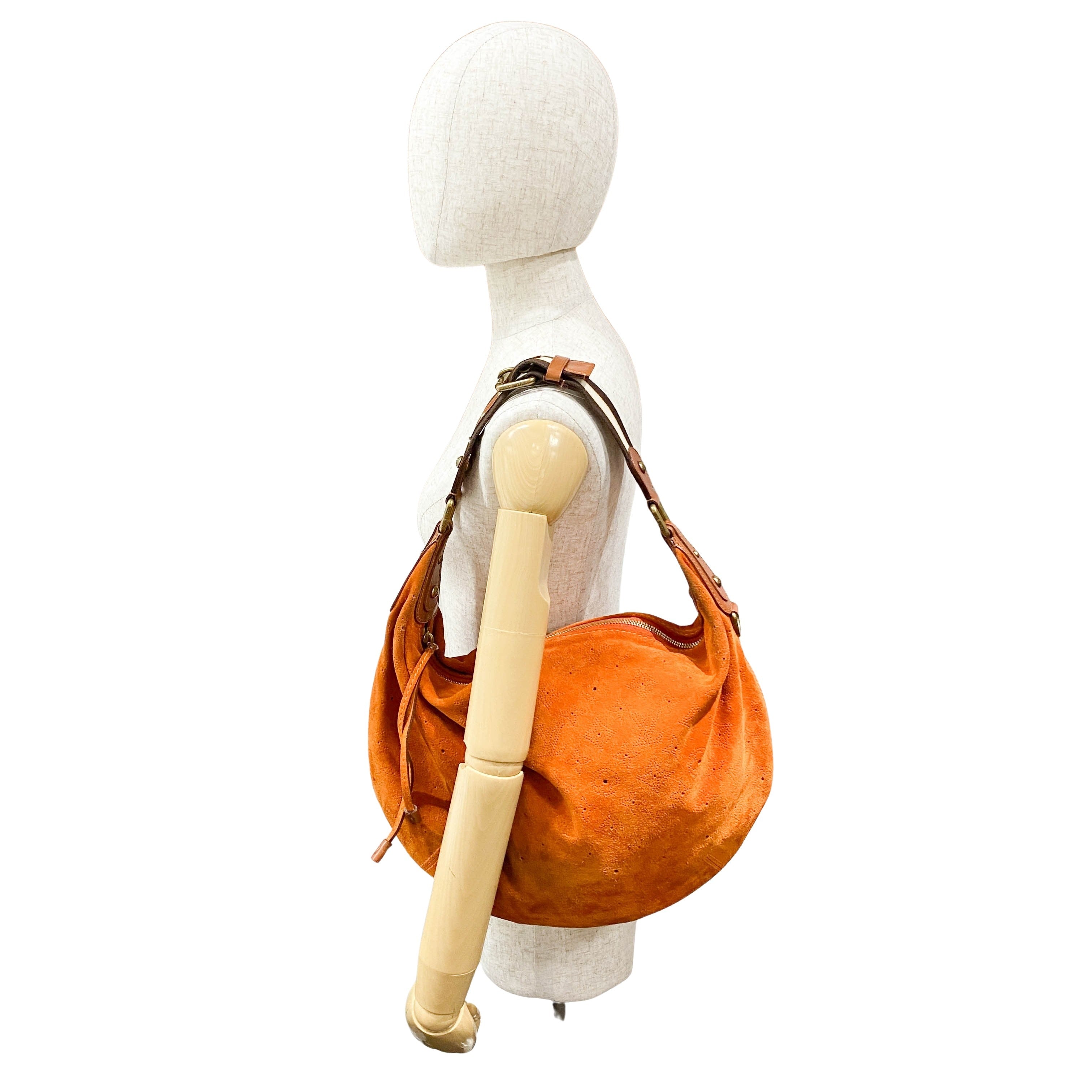 Monogram Orange Suede Shoulder Bag