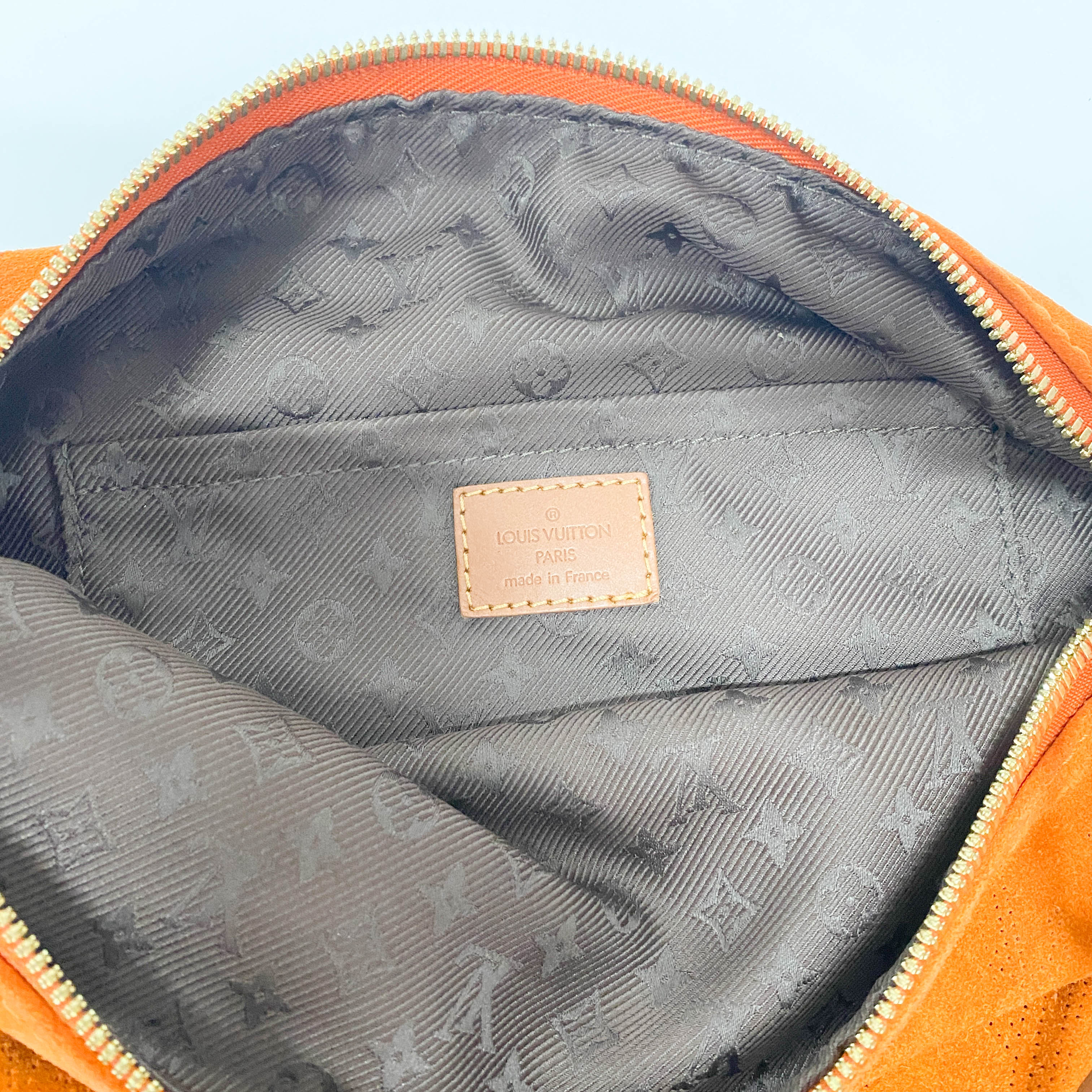 Monogram Orange Suede Shoulder Bag