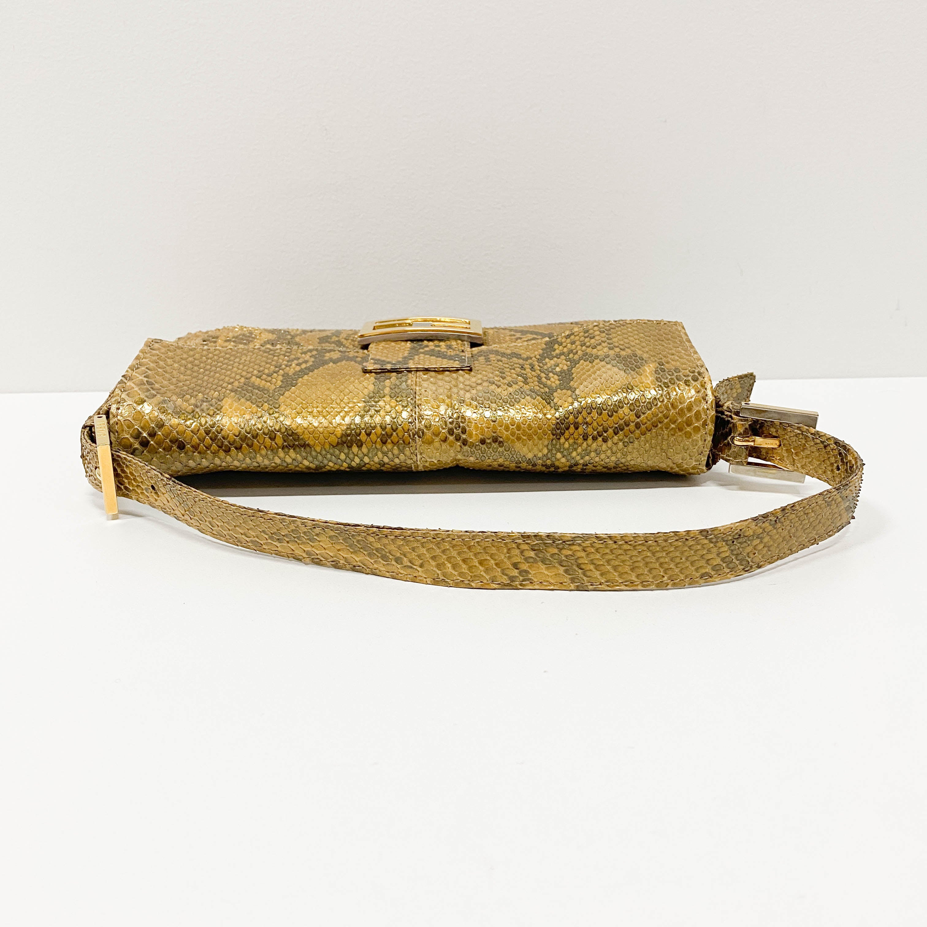 Baguette Gold Python Embossed Leather Shoulder Bag