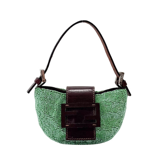 Croissant Mini Green Beaded Bag