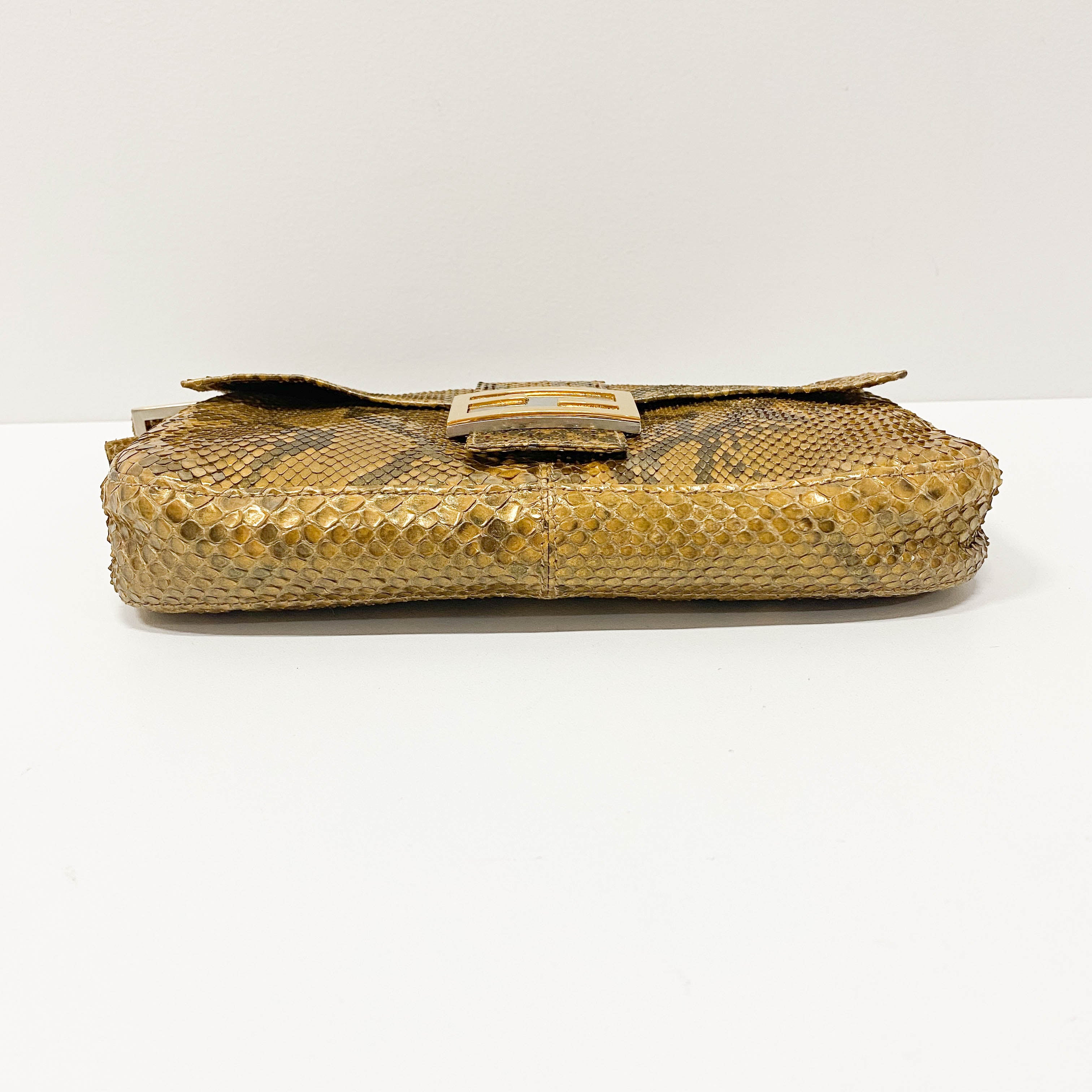 Baguette Gold Python Embossed Leather Shoulder Bag