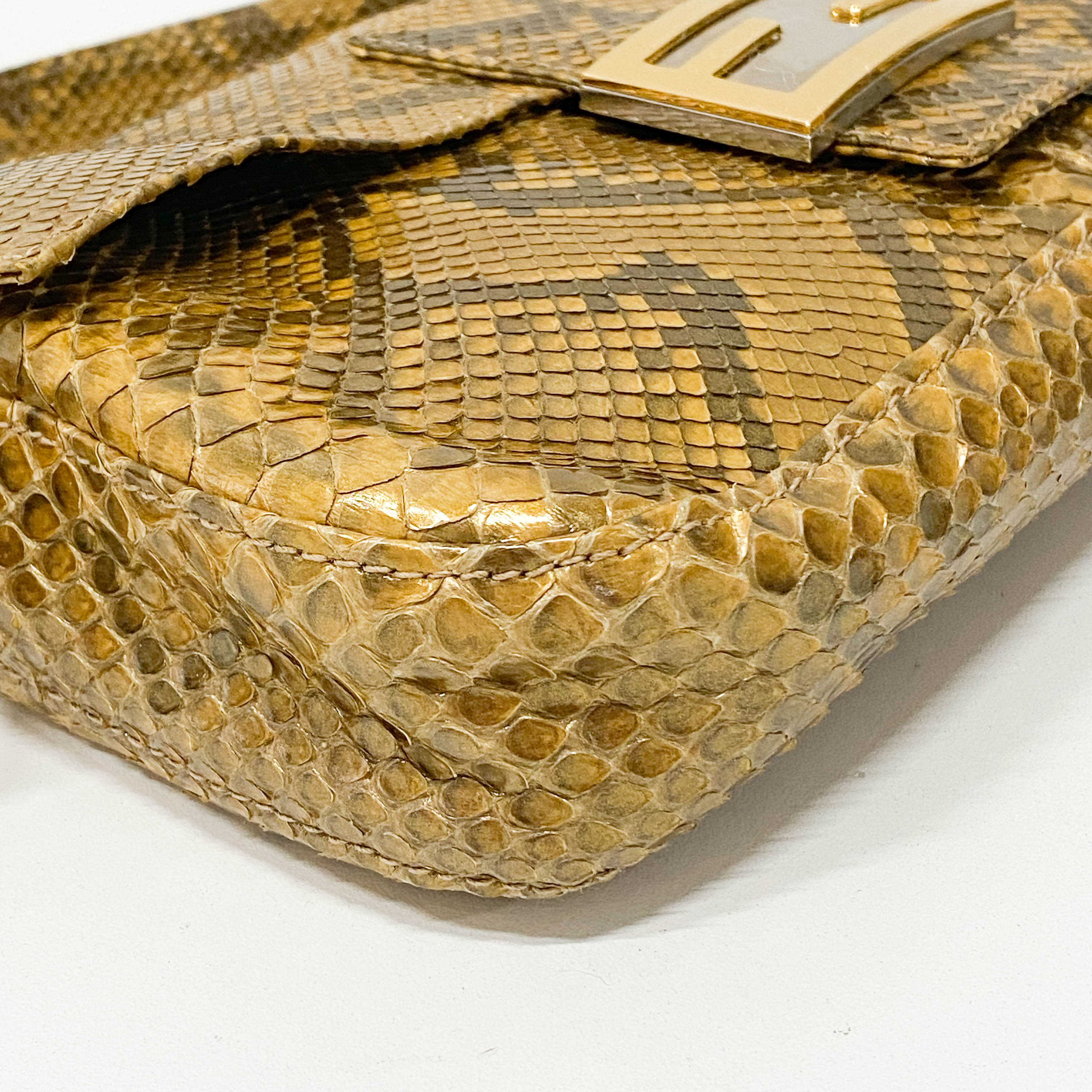 Baguette Gold Python Embossed Leather Shoulder Bag