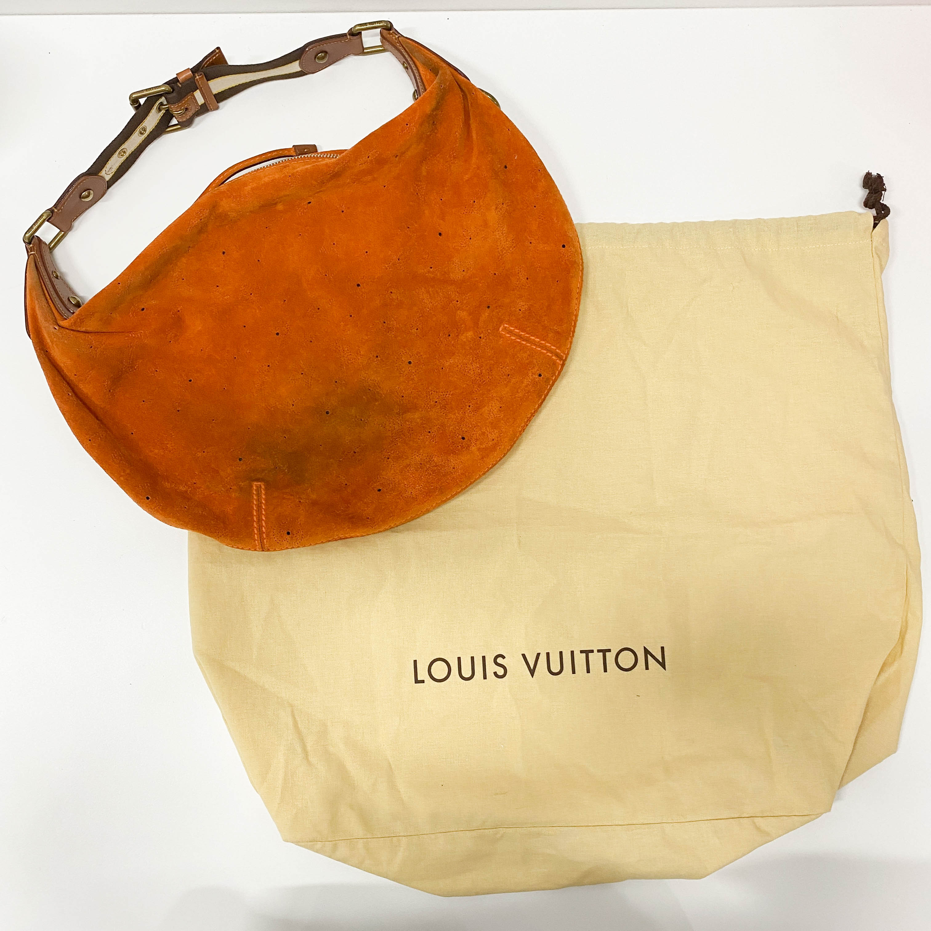 Monogram Orange Suede Shoulder Bag