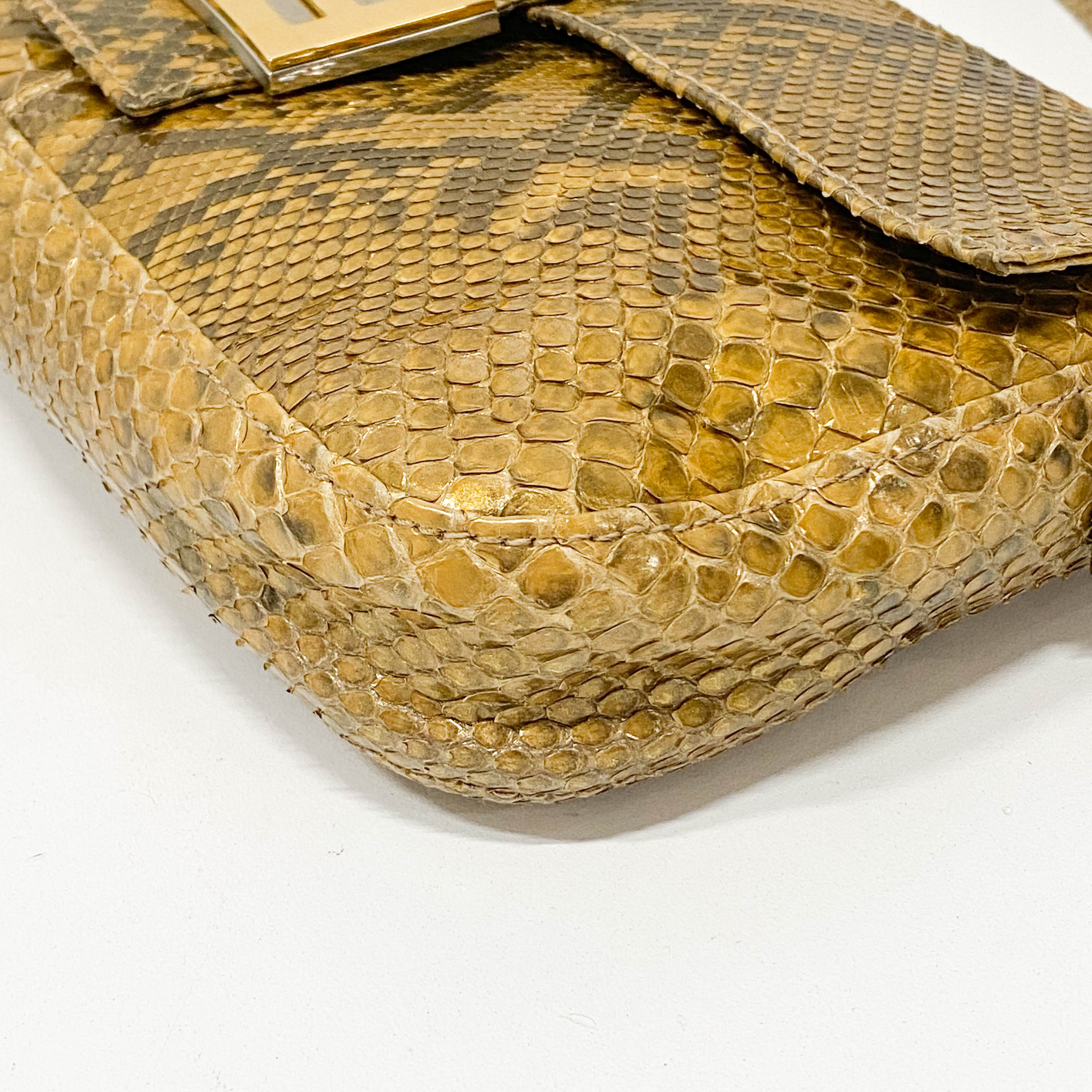 Baguette Gold Python Embossed Leather Shoulder Bag