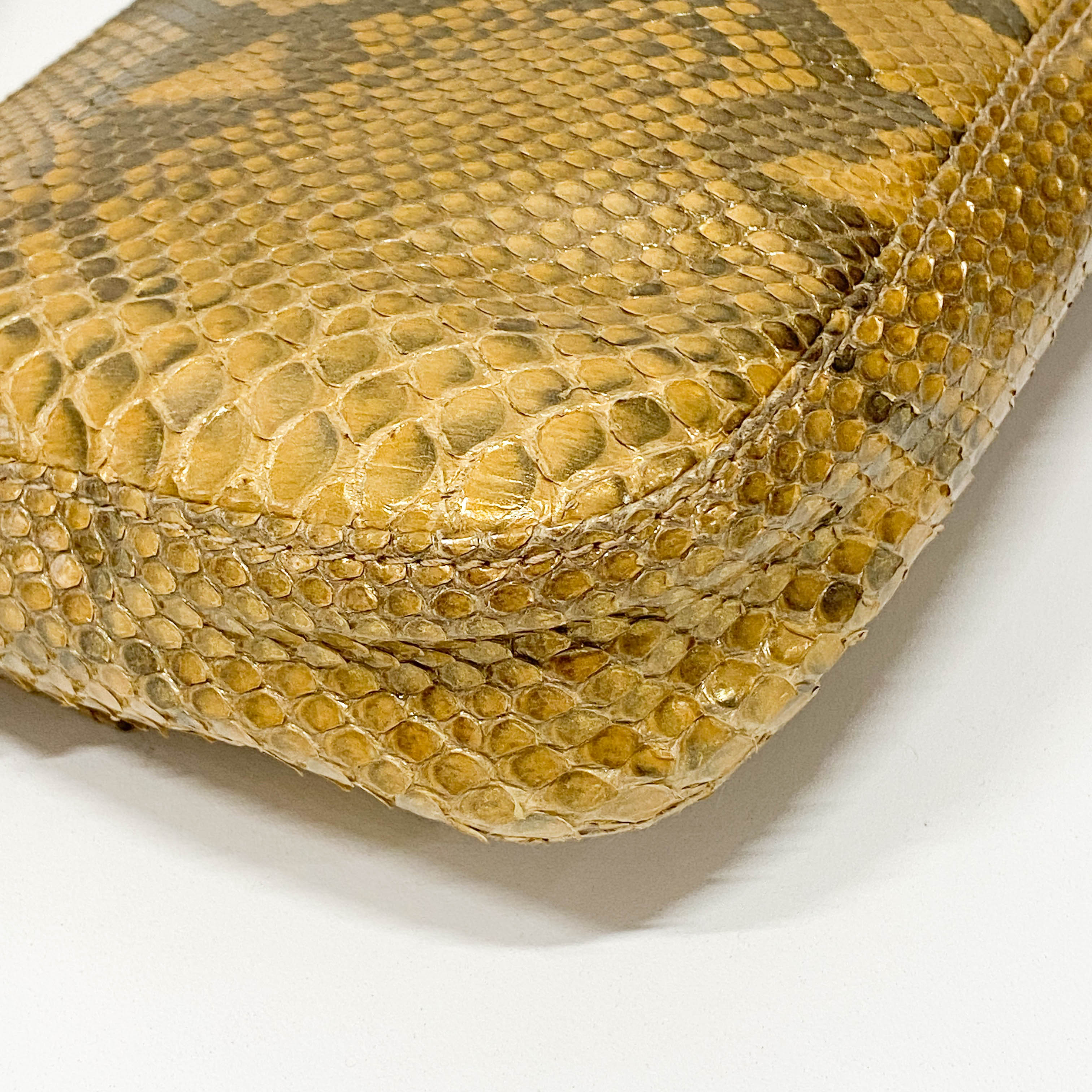 Baguette Gold Python Embossed Leather Shoulder Bag