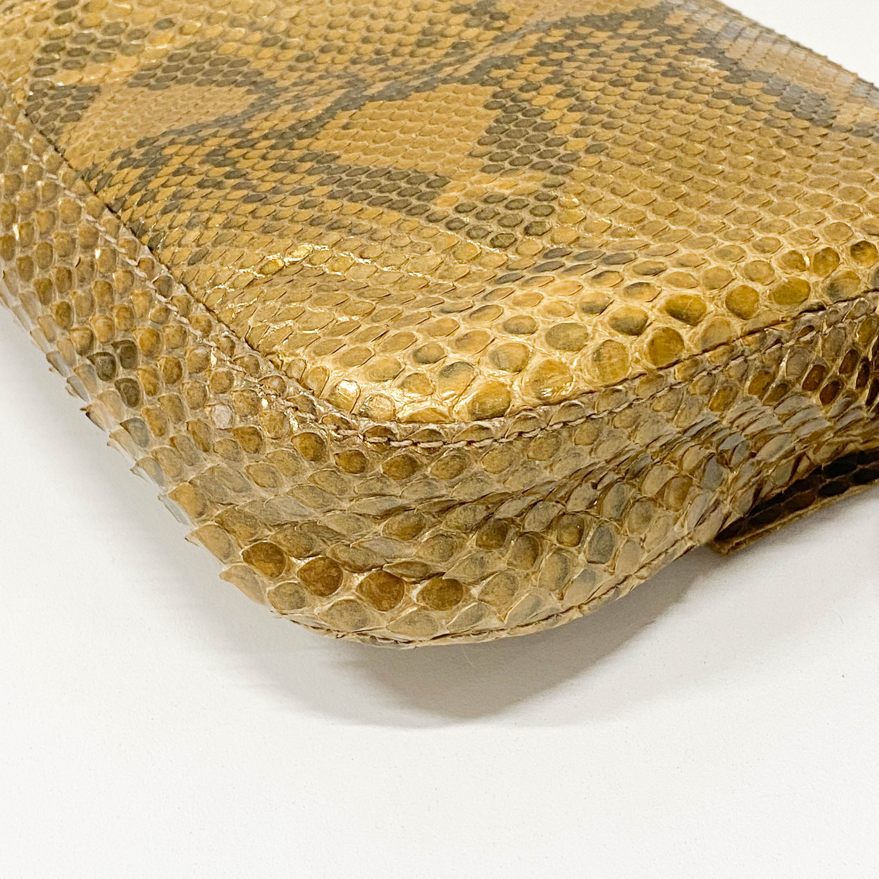 Baguette Gold Python Embossed Leather Shoulder Bag