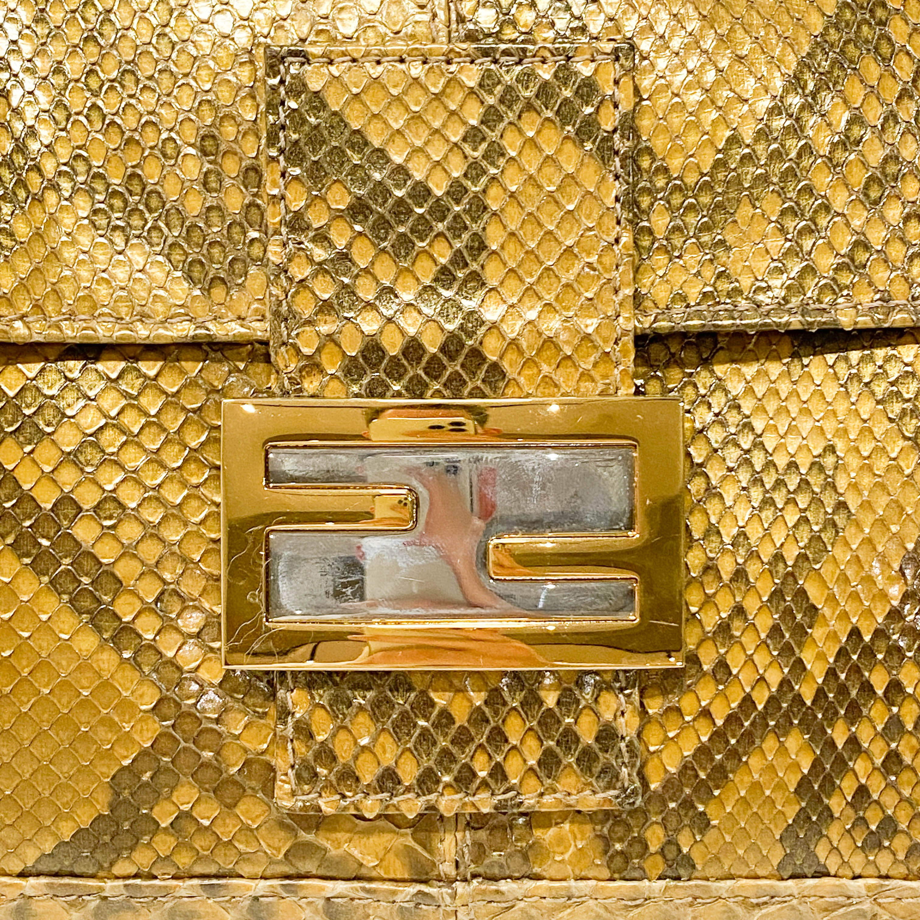 Baguette Gold Python Embossed Leather Shoulder Bag