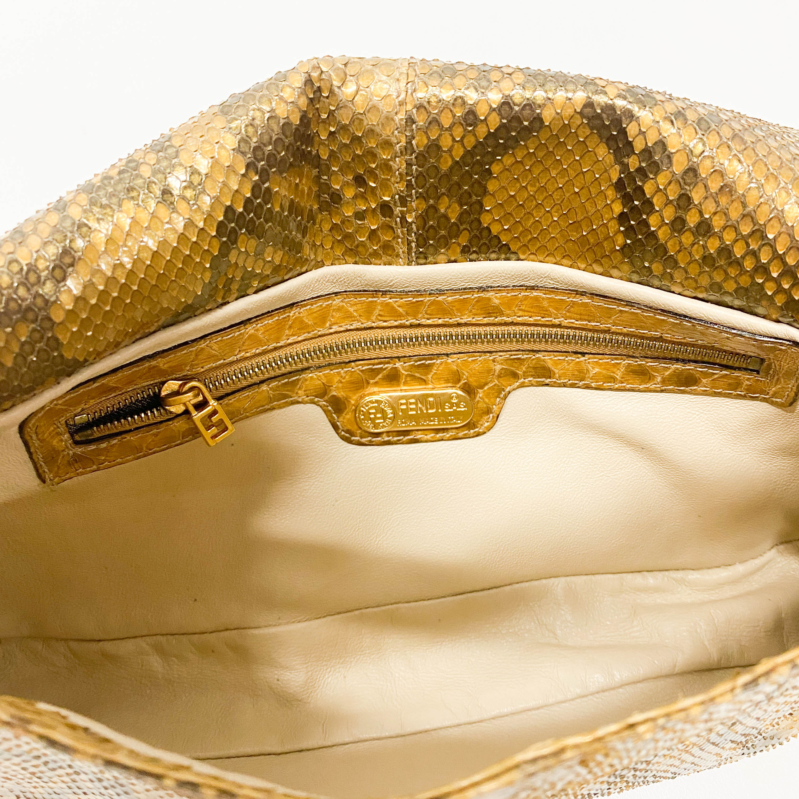 Baguette Gold Python Embossed Leather Shoulder Bag