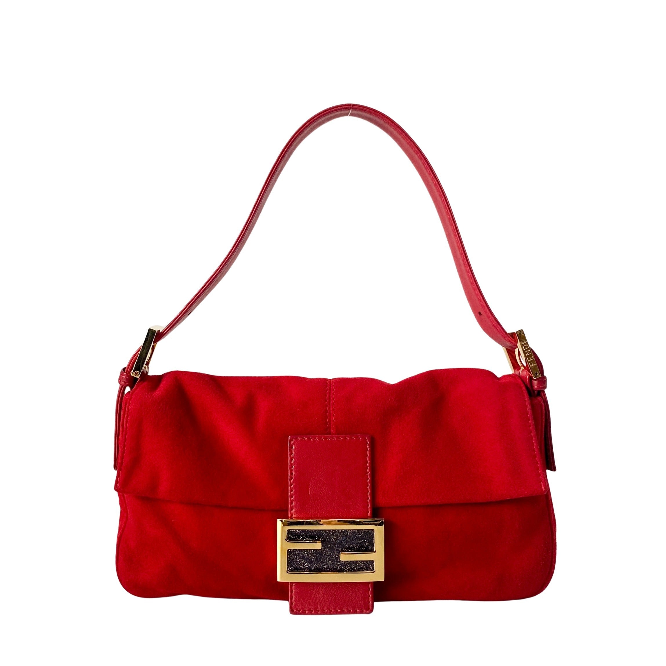 Baguette Red Suede Shoulder Bag