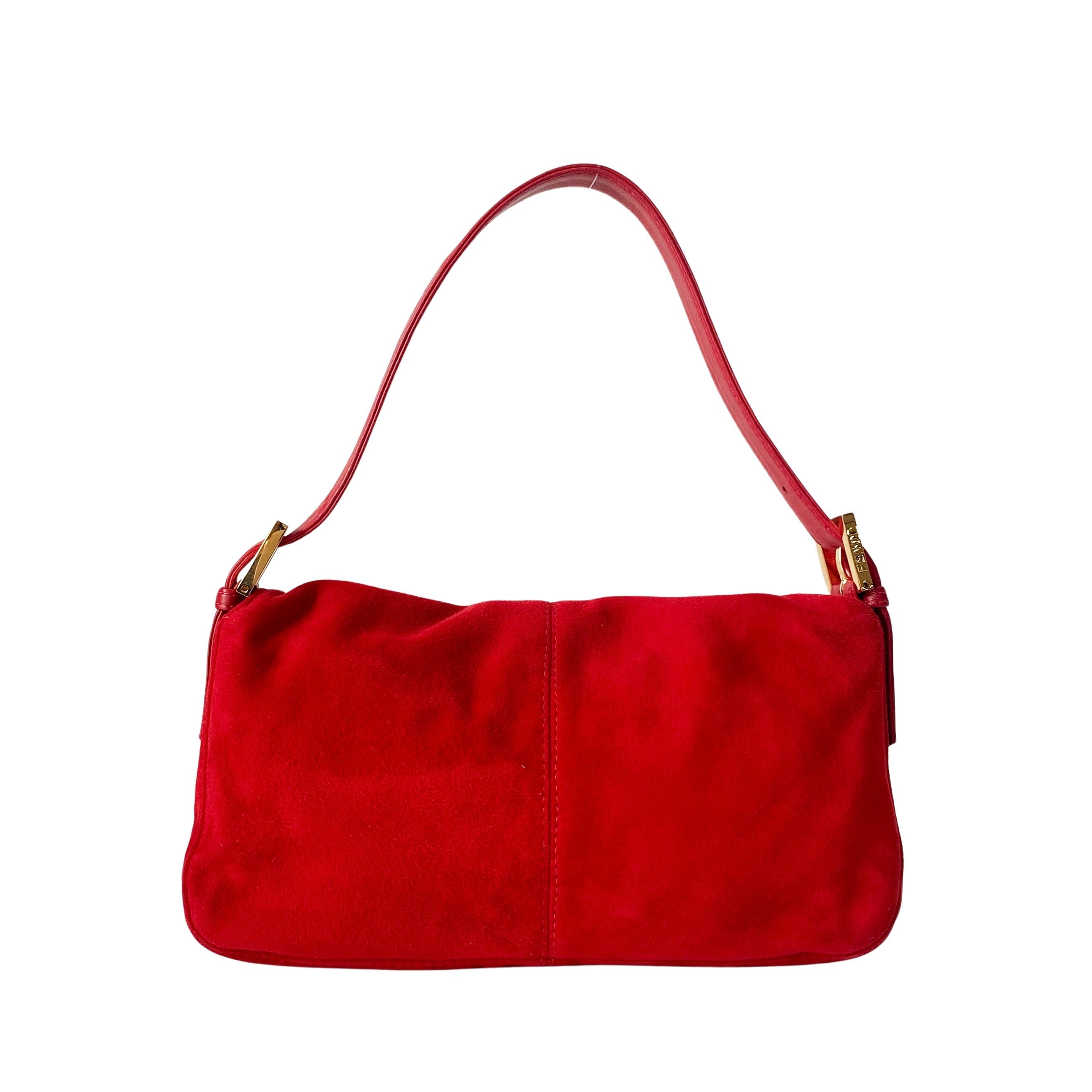 Baguette Red Suede Shoulder Bag