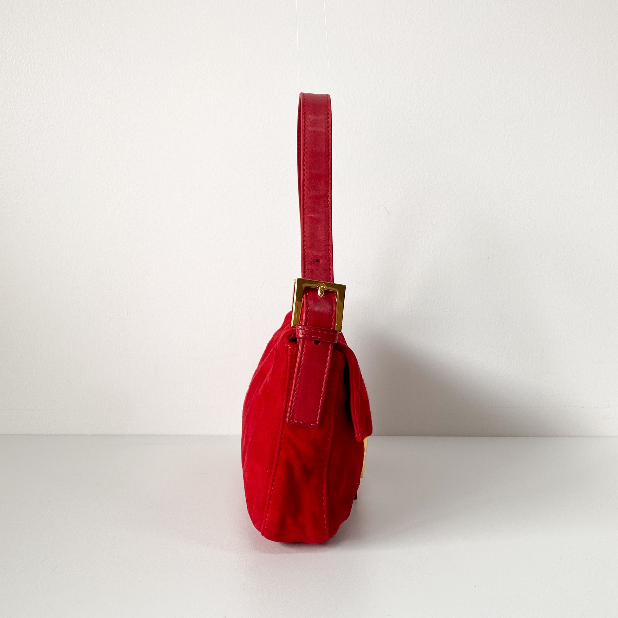 Baguette Red Suede Shoulder Bag
