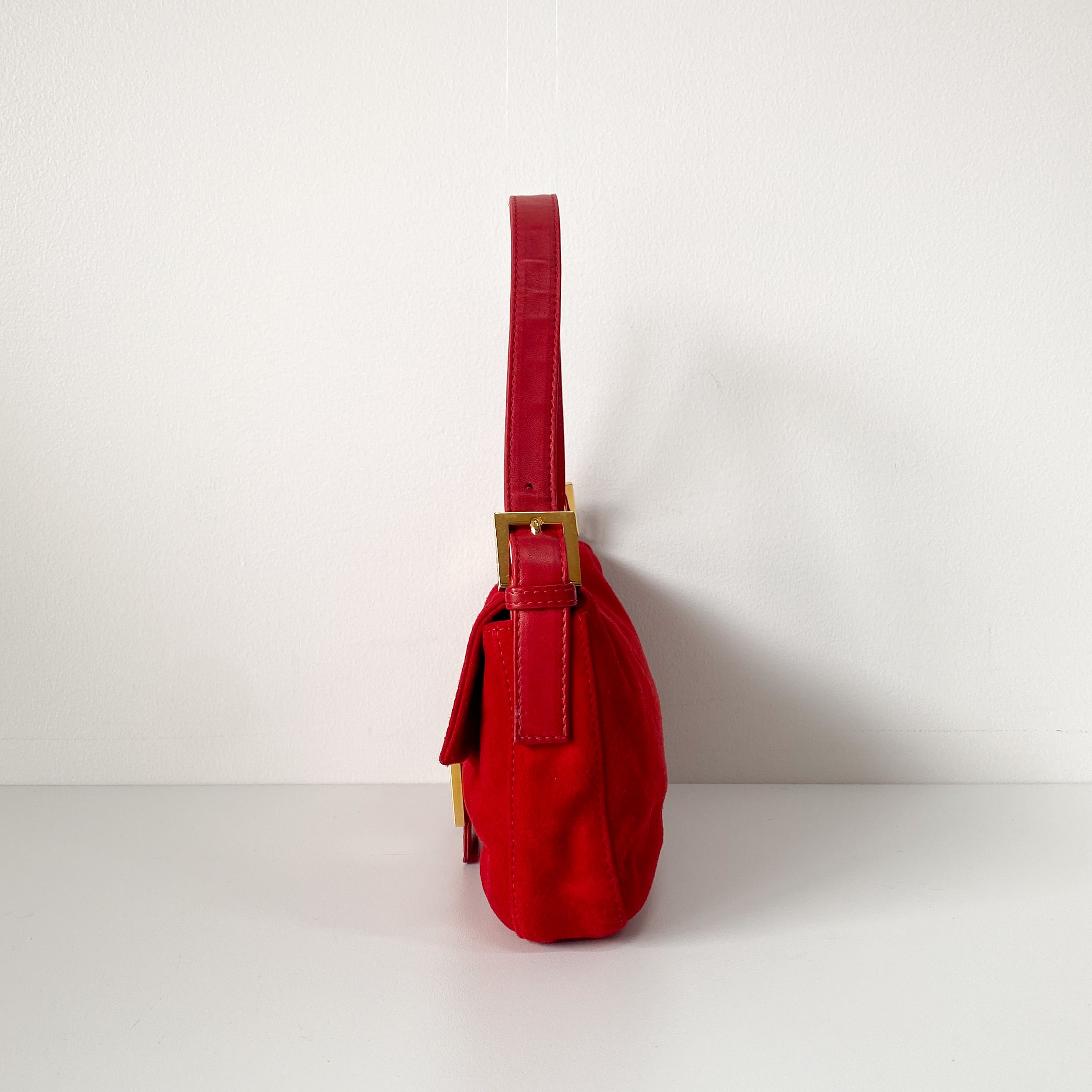 Baguette Red Suede Shoulder Bag