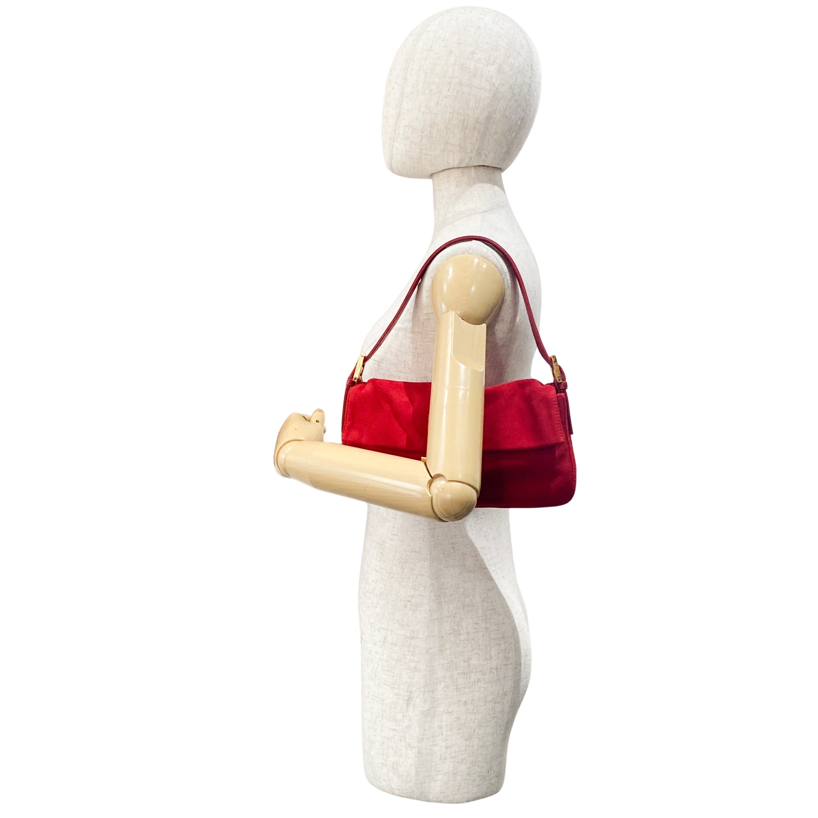 Baguette Red Suede Shoulder Bag