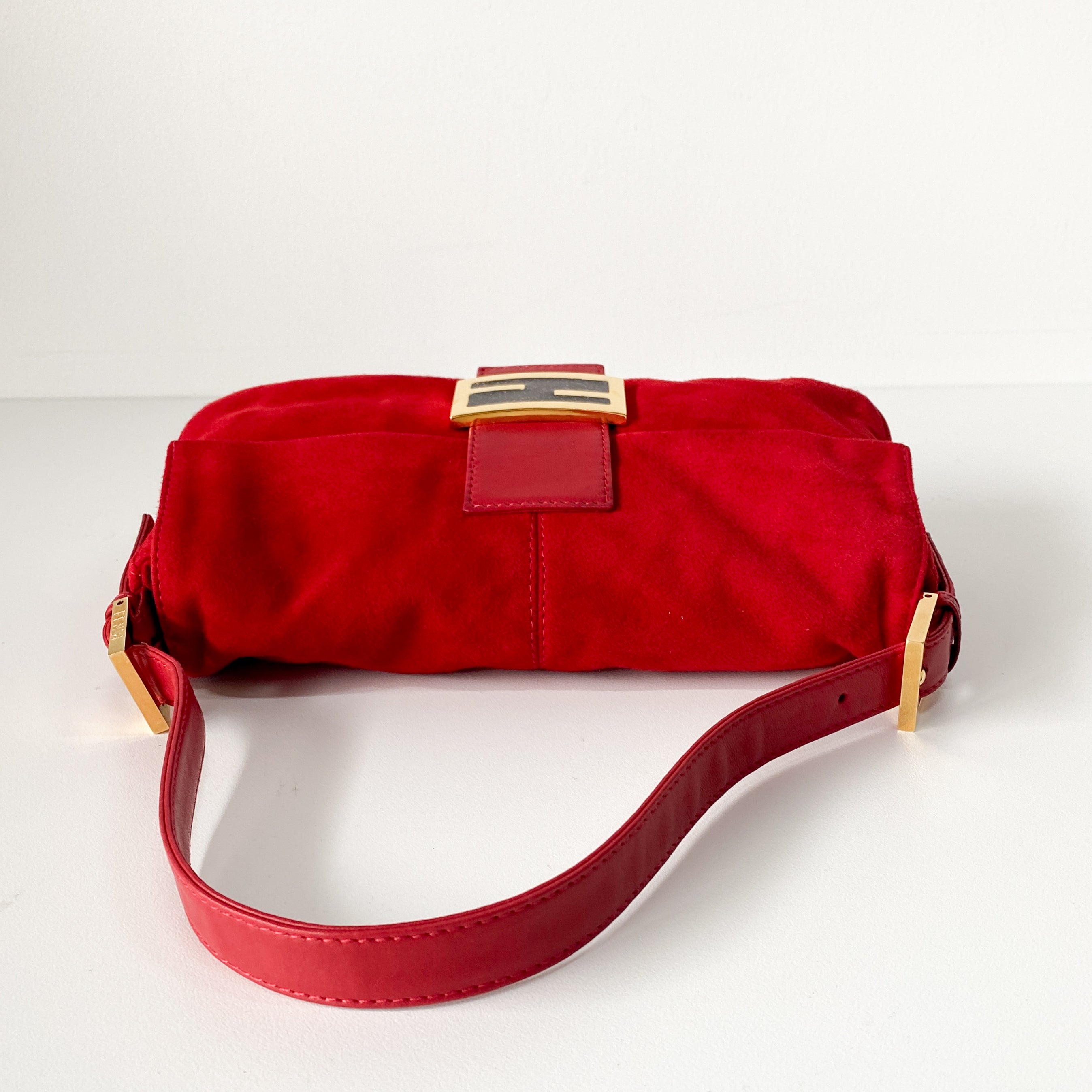 Baguette Red Suede Shoulder Bag