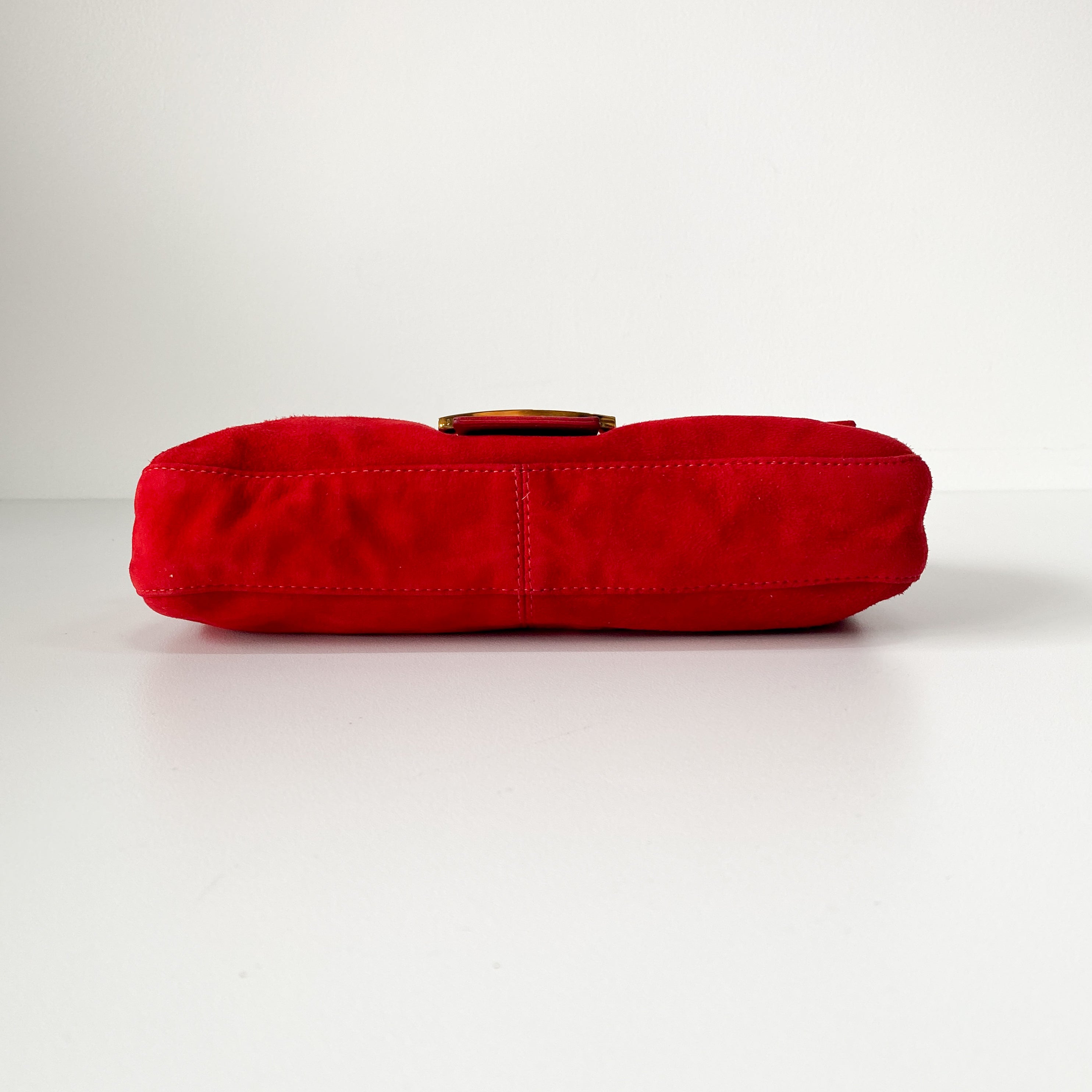 Baguette Red Suede Shoulder Bag