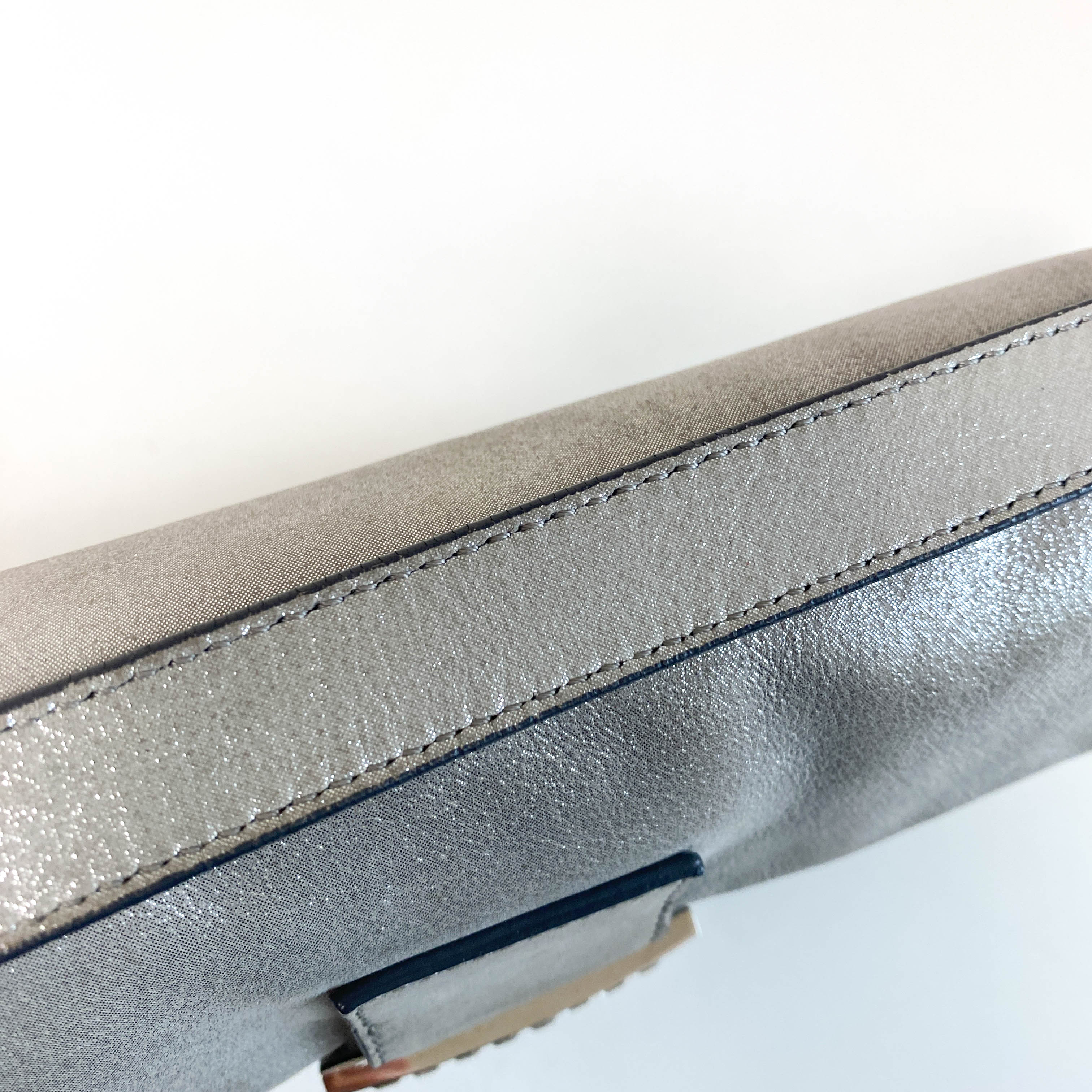 Baguette Silver Leather Shoulder Bag with Rhinestone Hardware