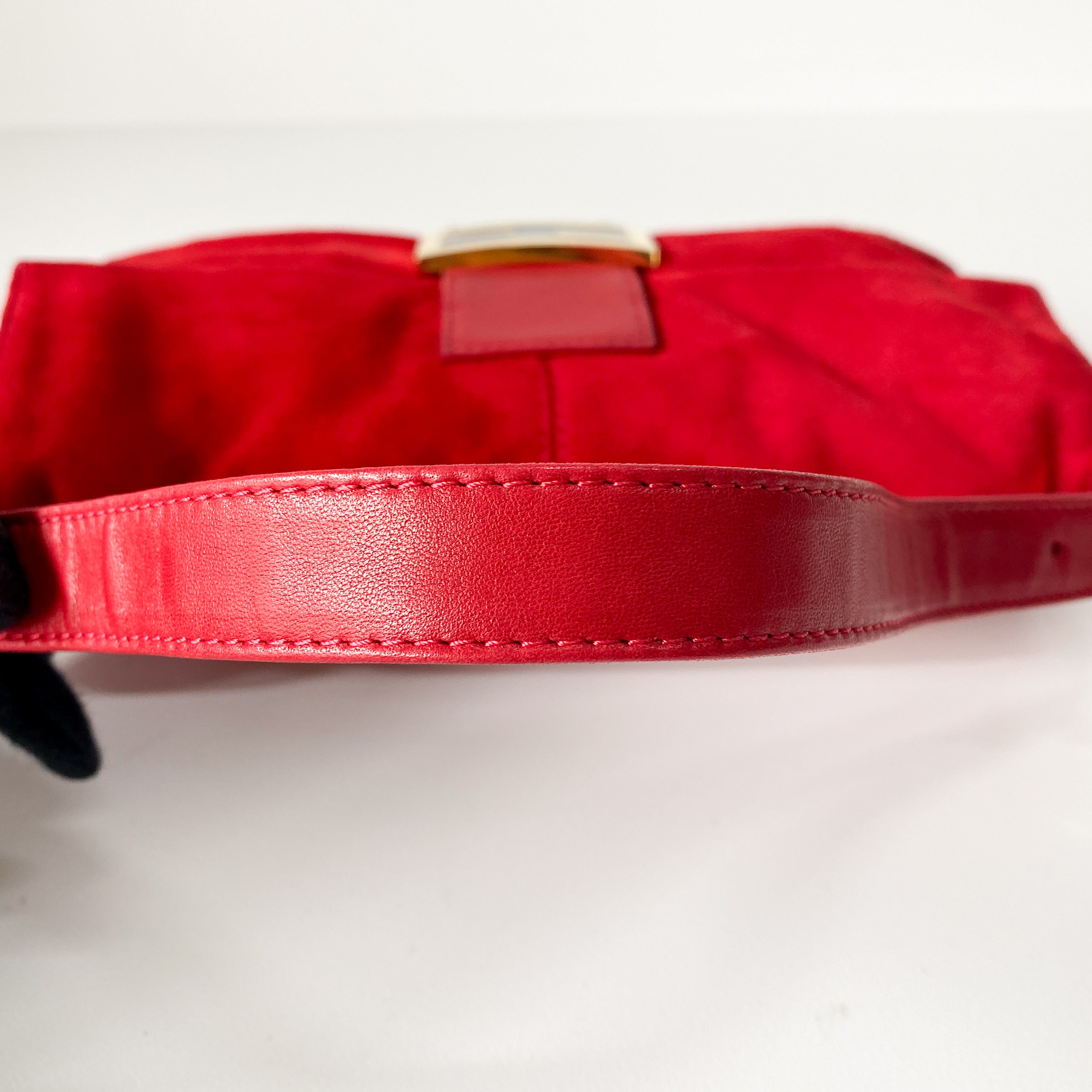 Baguette Red Suede Shoulder Bag