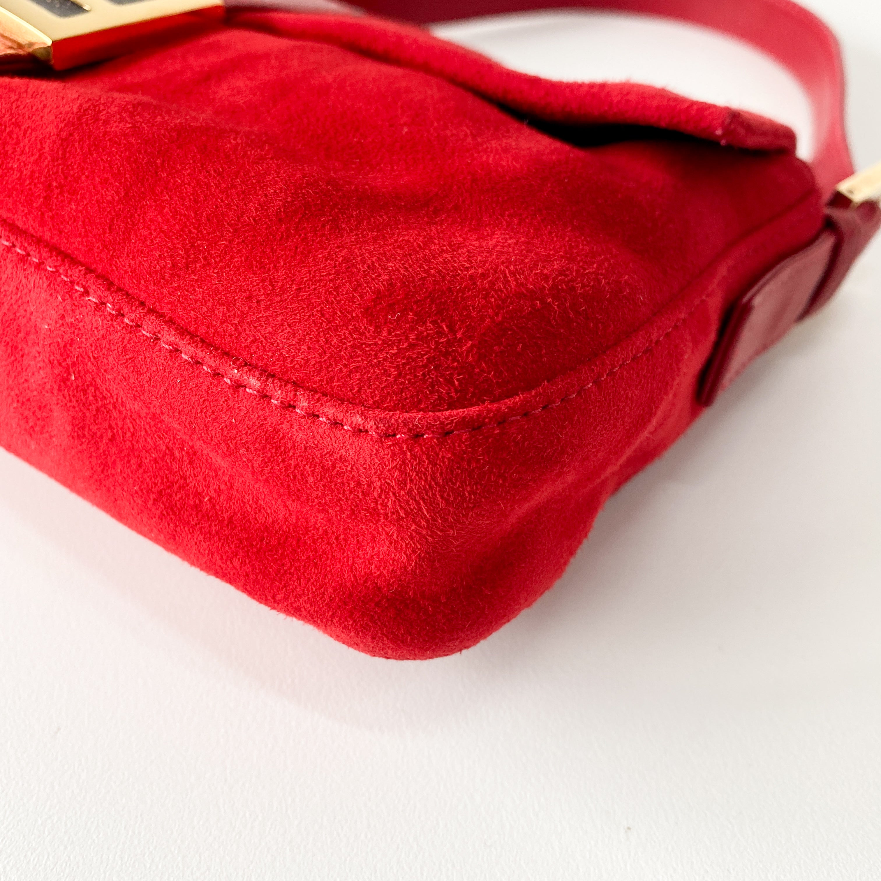Baguette Red Suede Shoulder Bag