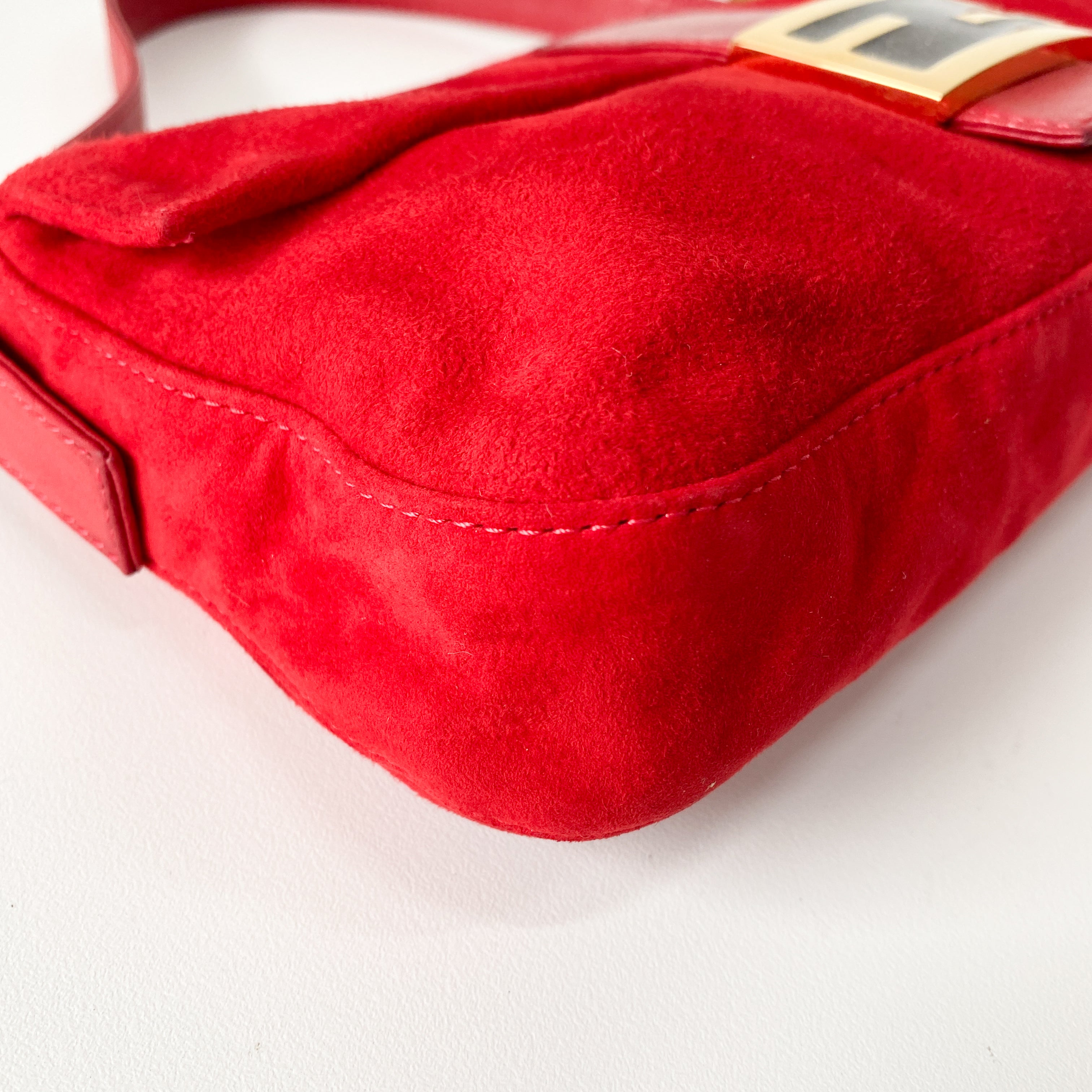 Baguette Red Suede Shoulder Bag