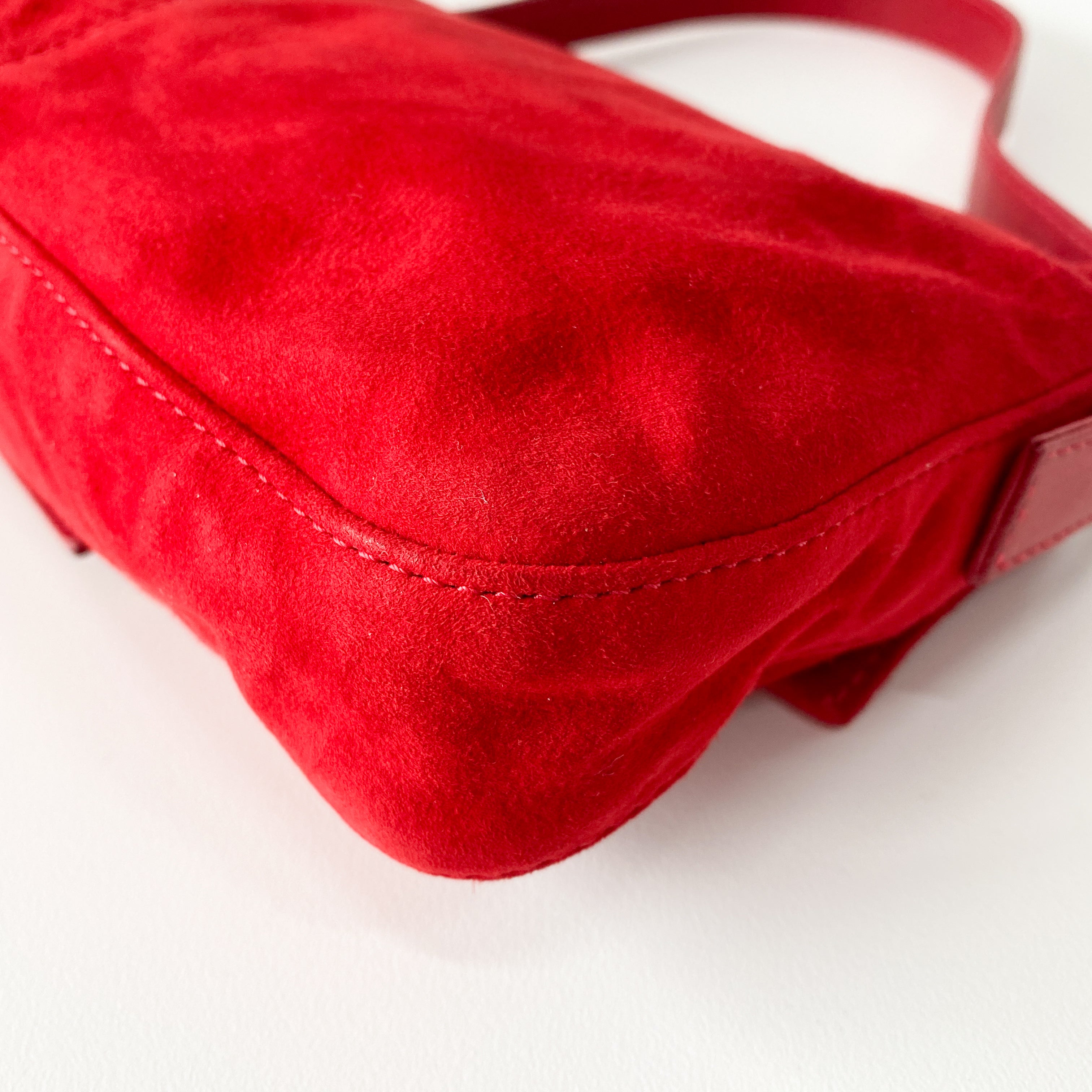 Baguette Red Suede Shoulder Bag