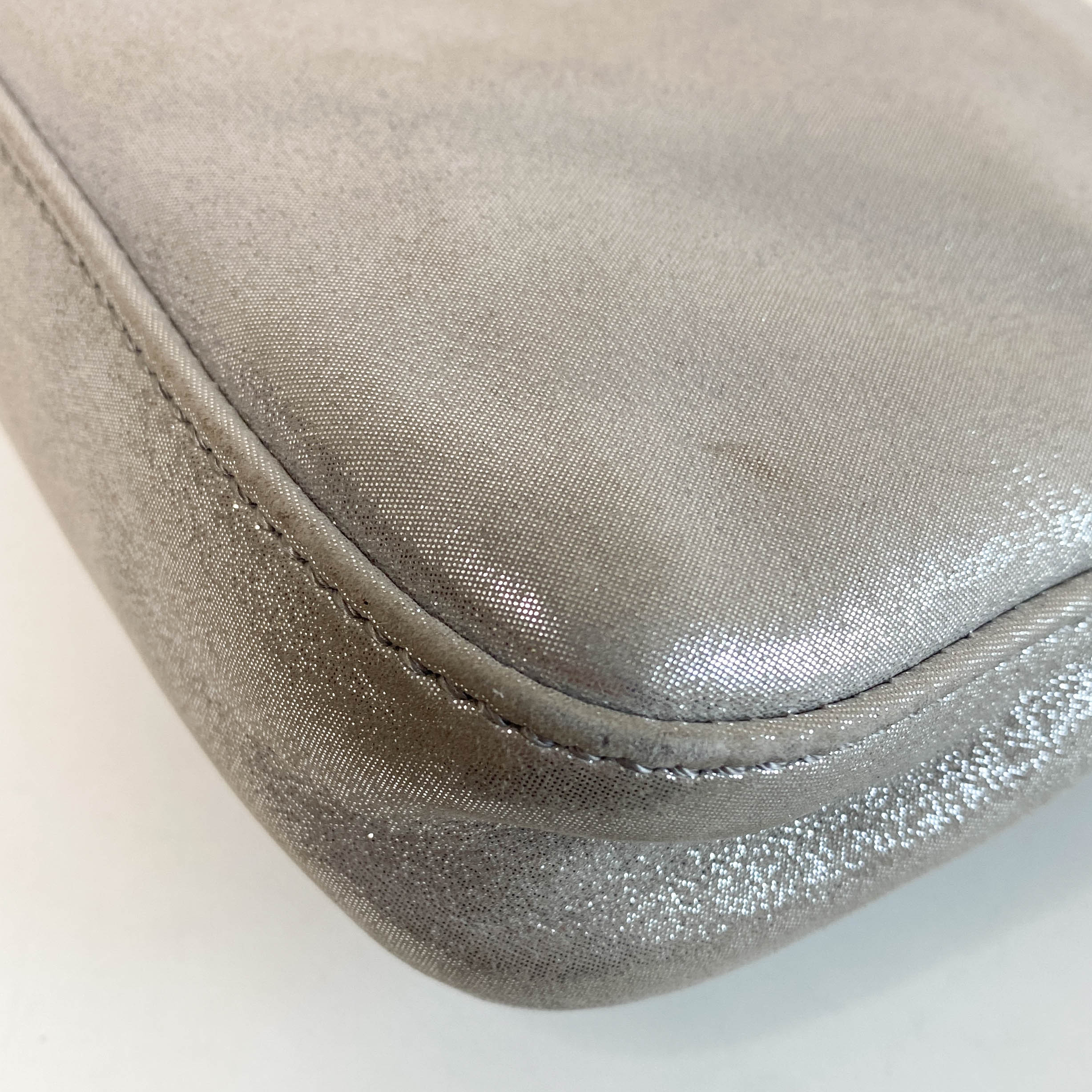 Baguette Silver Leather Shoulder Bag with Rhinestone Hardware