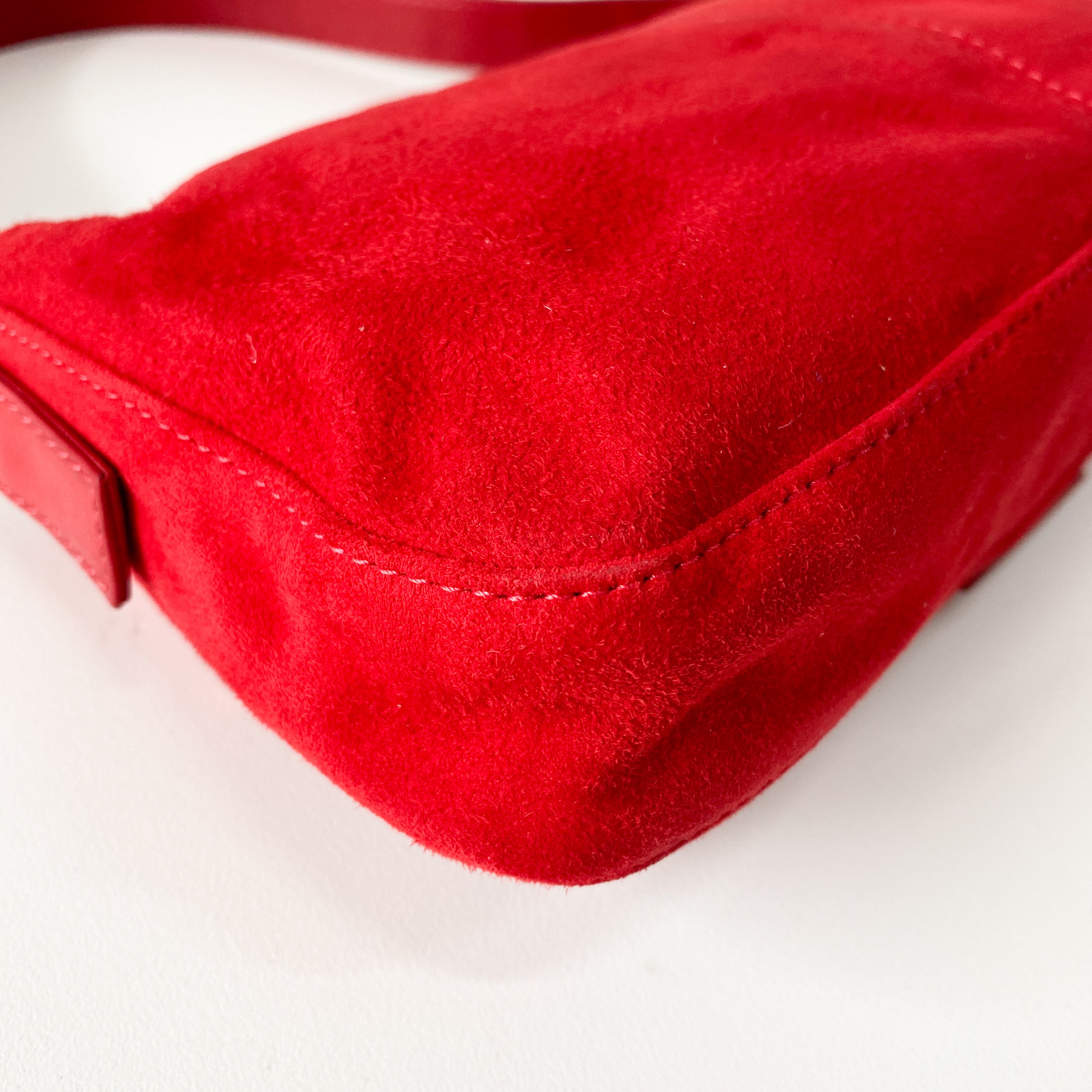 Baguette Red Suede Shoulder Bag