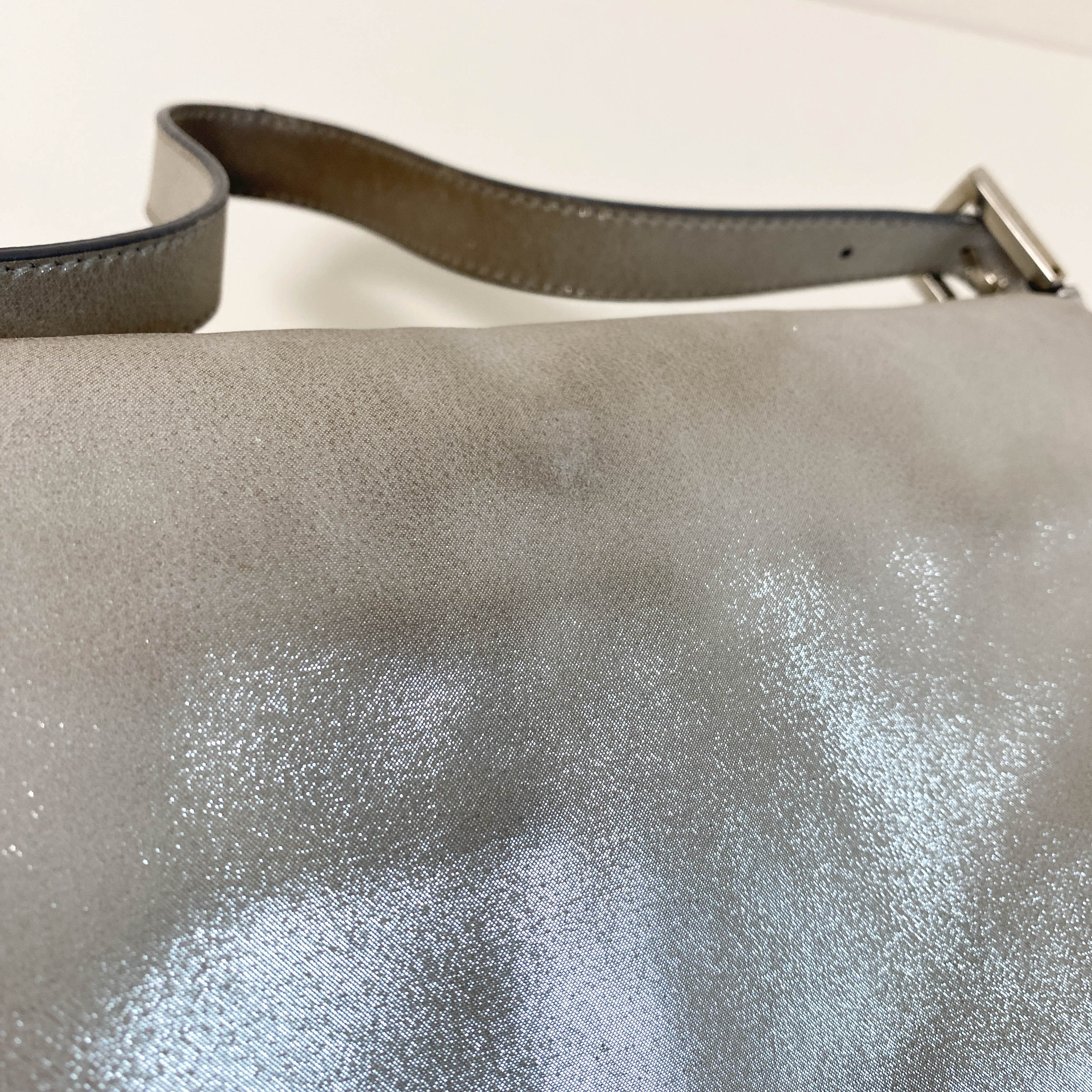 Baguette Silver Leather Shoulder Bag with Rhinestone Hardware