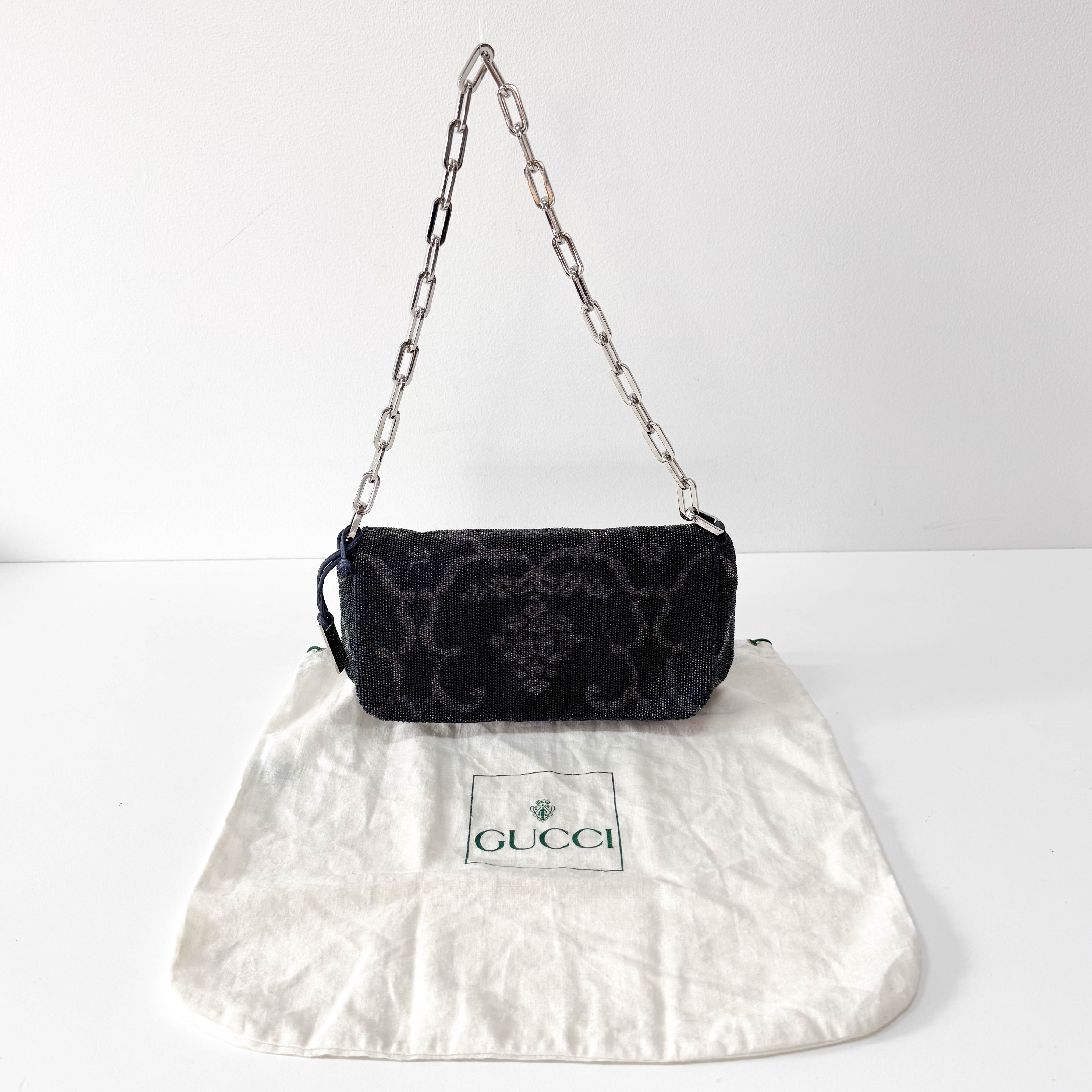 Vintage Navy Beaded Chain Shoulder Bag