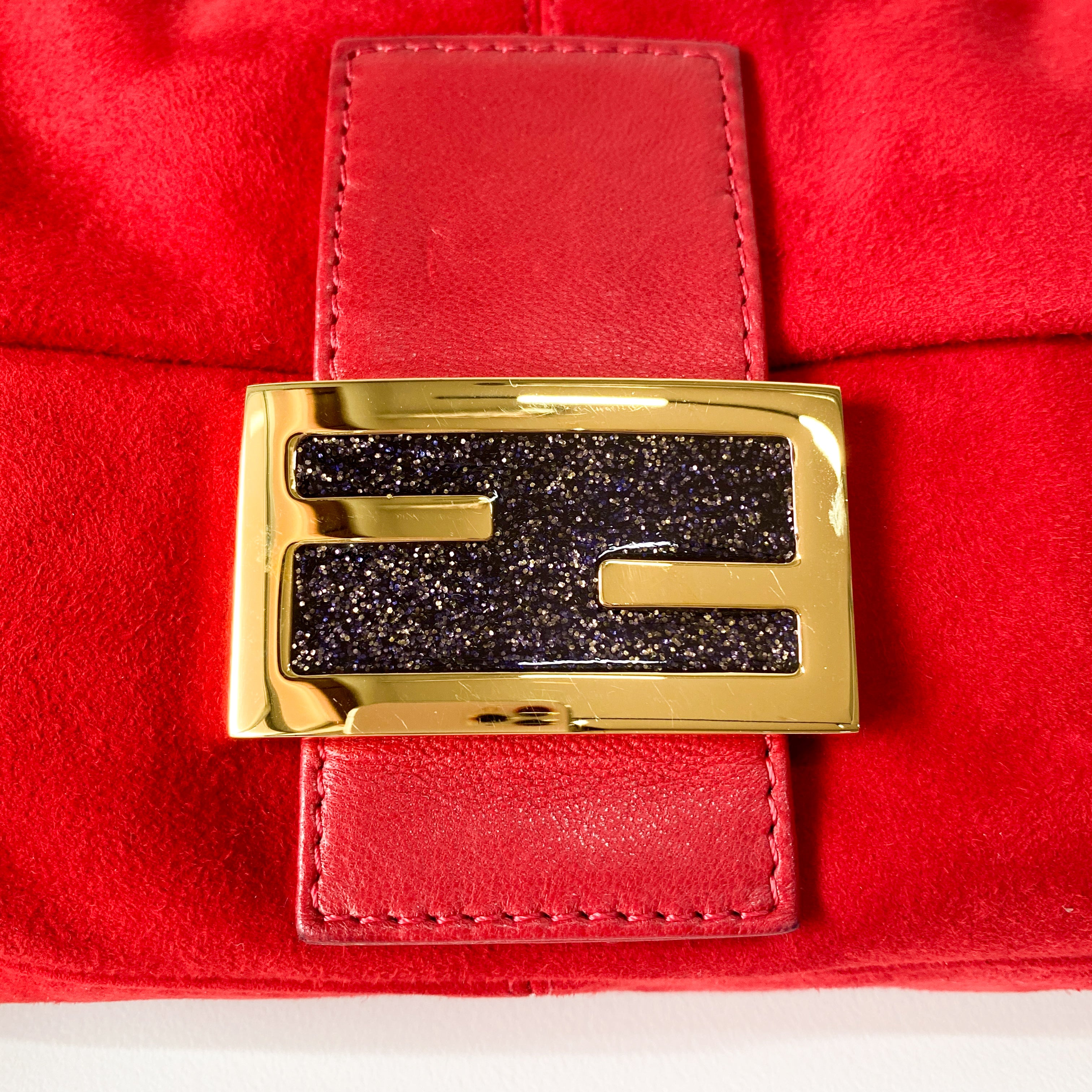 Baguette Red Suede Shoulder Bag