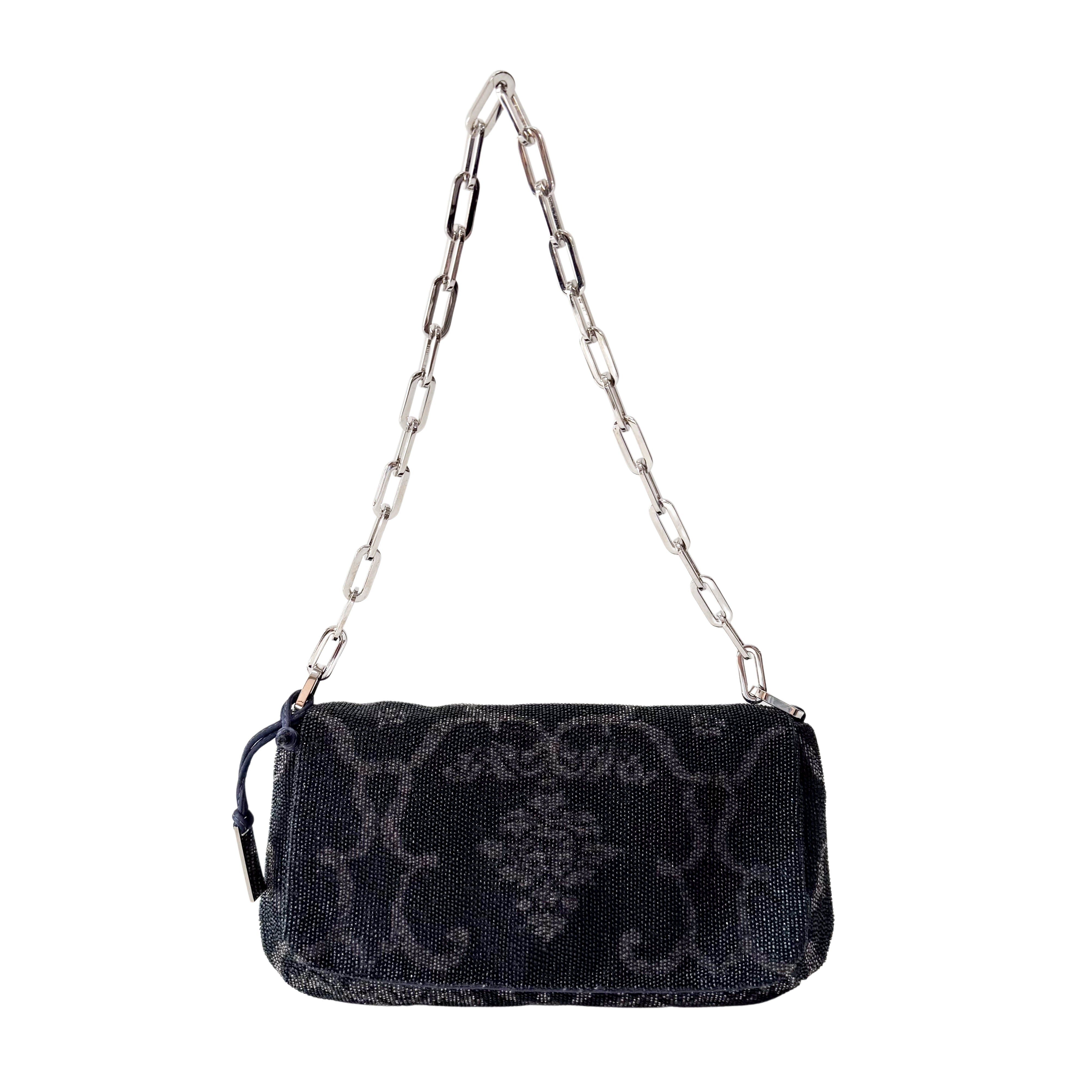 Vintage Navy Beaded Chain Shoulder Bag