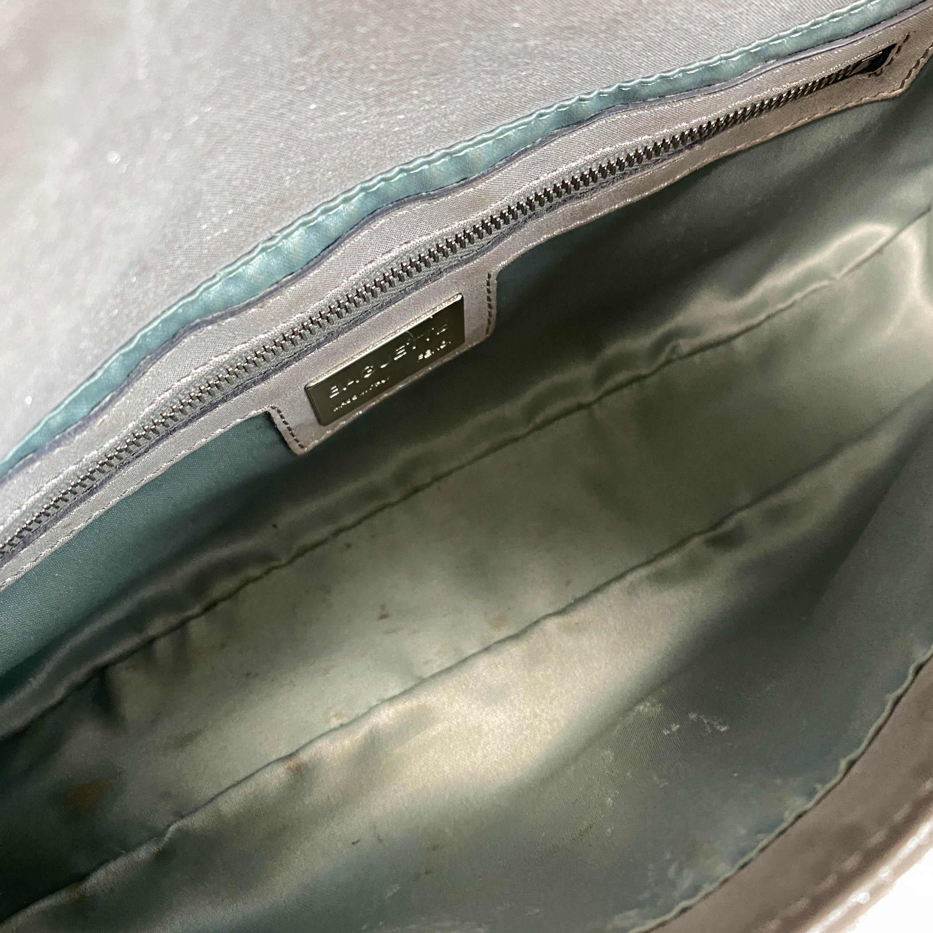 Baguette Silver Leather Shoulder Bag with Rhinestone Hardware