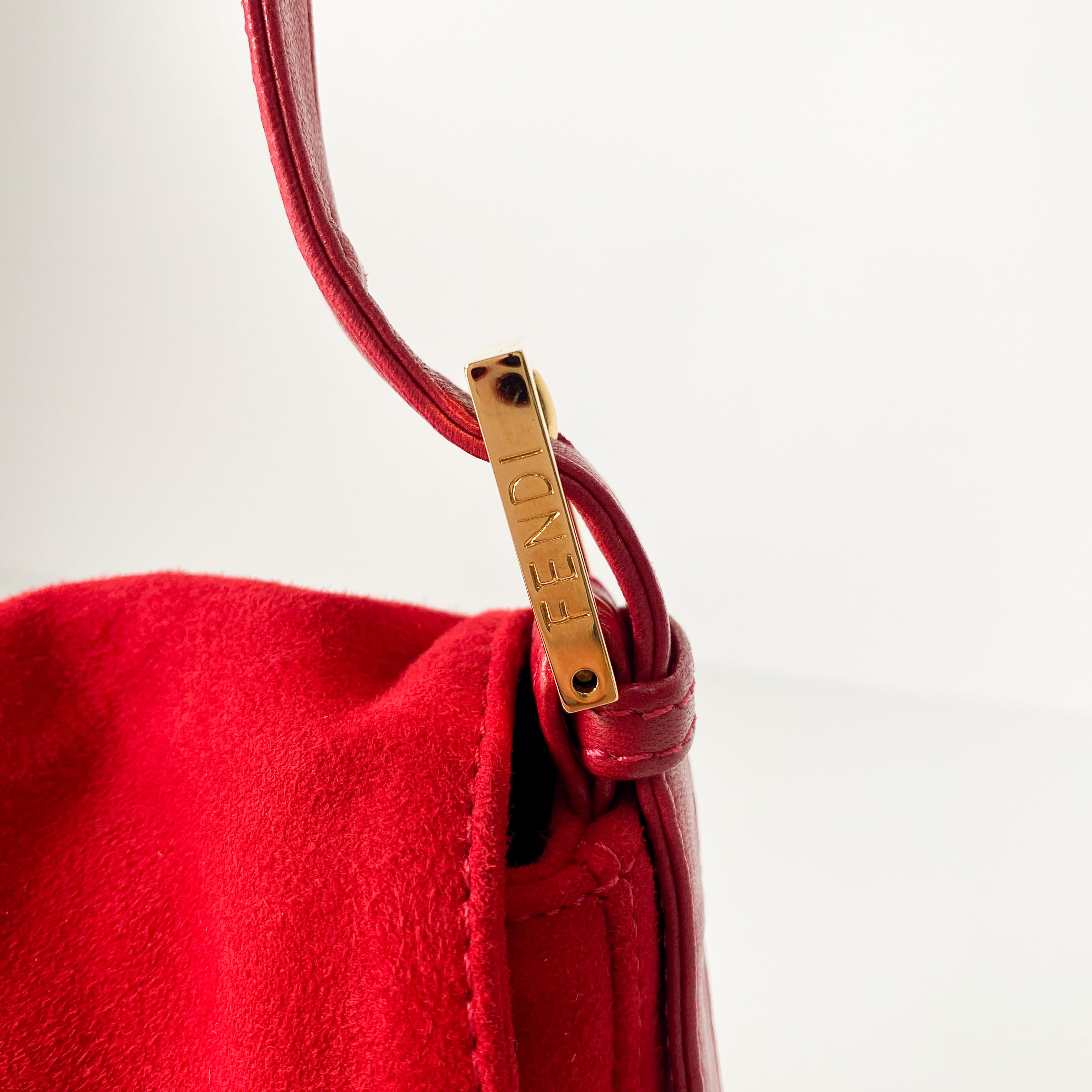 Baguette Red Suede Shoulder Bag