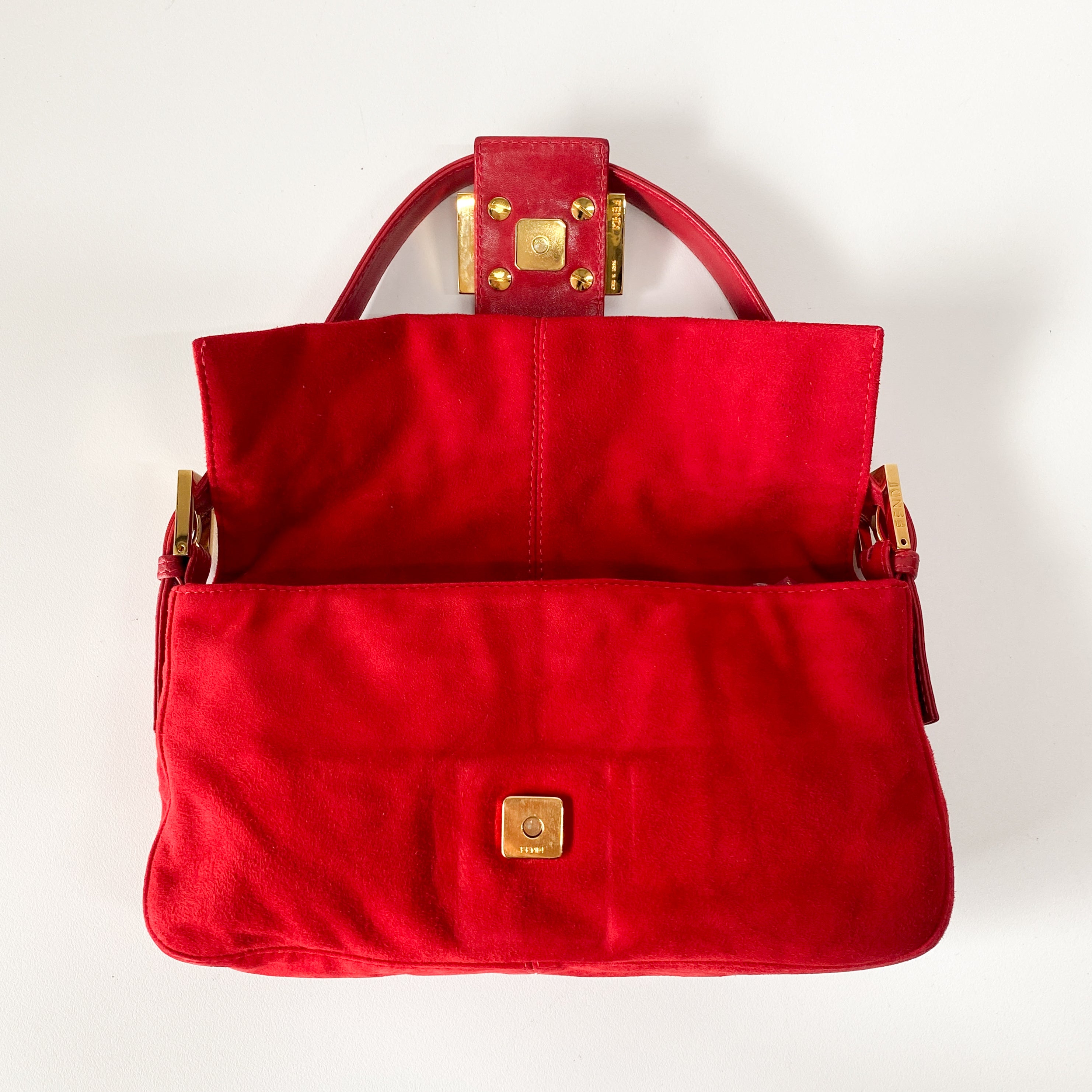 Baguette Red Suede Shoulder Bag