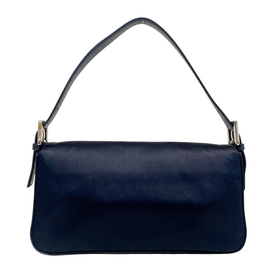 Baguette Black Nylon Shoulder Bag with Rhinestone