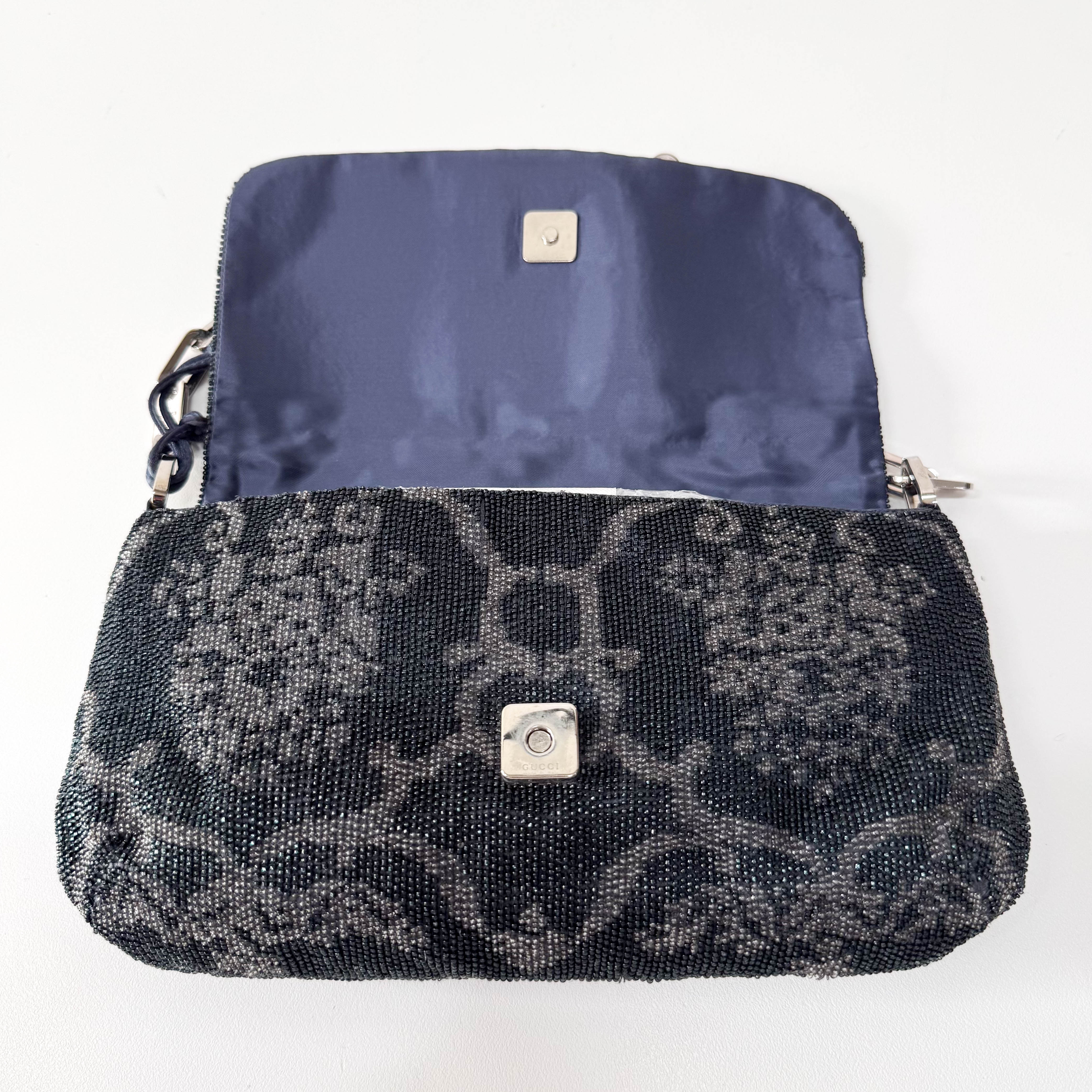 Vintage Navy Beaded Chain Shoulder Bag